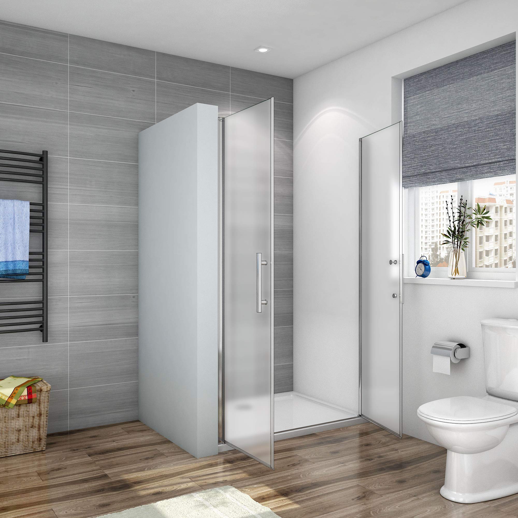 Box Doccia per Nicchia 75x185cm Porte Doppia a Battente Saloon in Vetro 6 mm Temperato Smerigliato Opaco Anticalcare Cromo Lucido