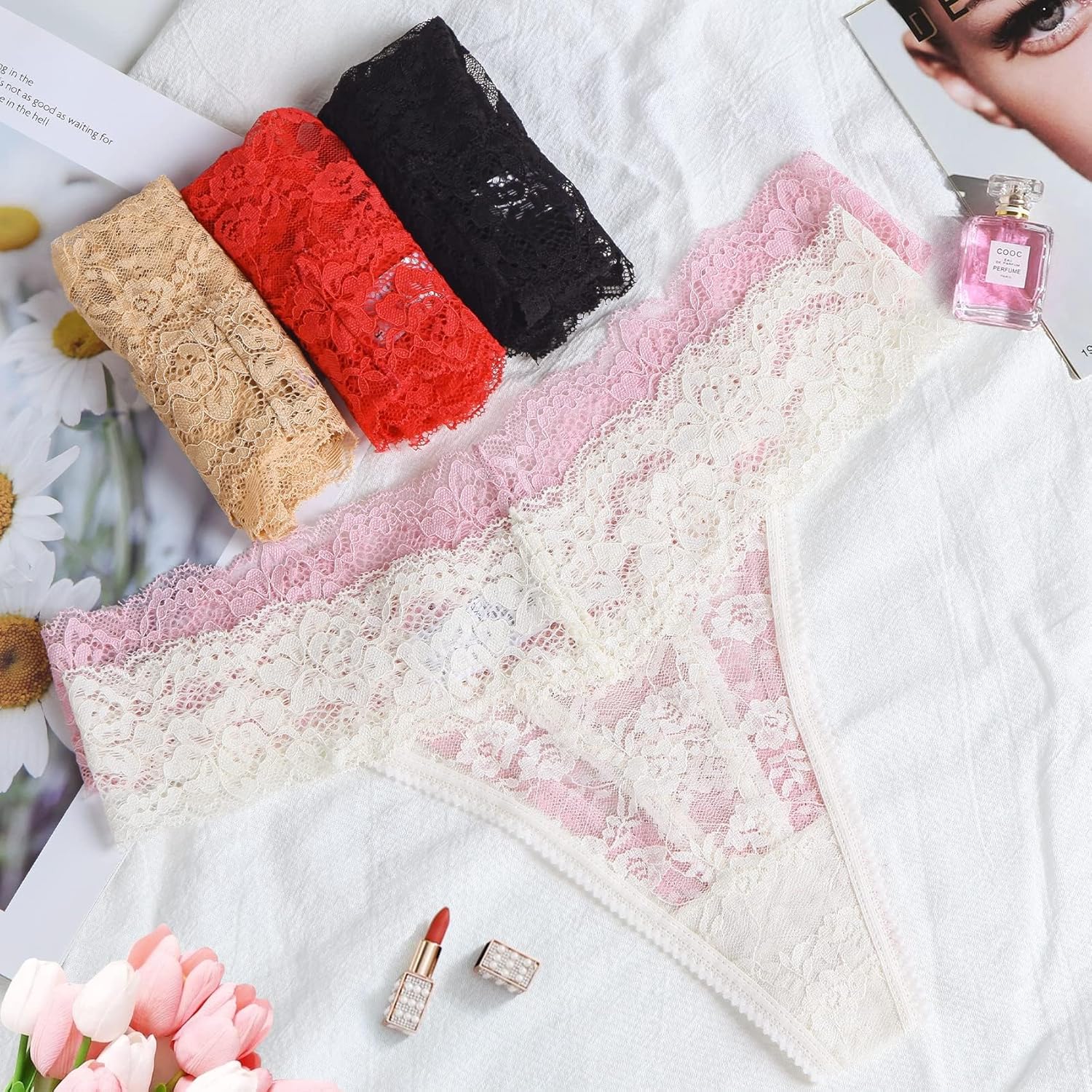 Jaywan Women's Lace Thongs T-back Panties - Seamless Stretch Low Waist Underwear Multicolored 5 Pack S-XL Panties Cheeky Stretchy Breathable Invisible - Image 2