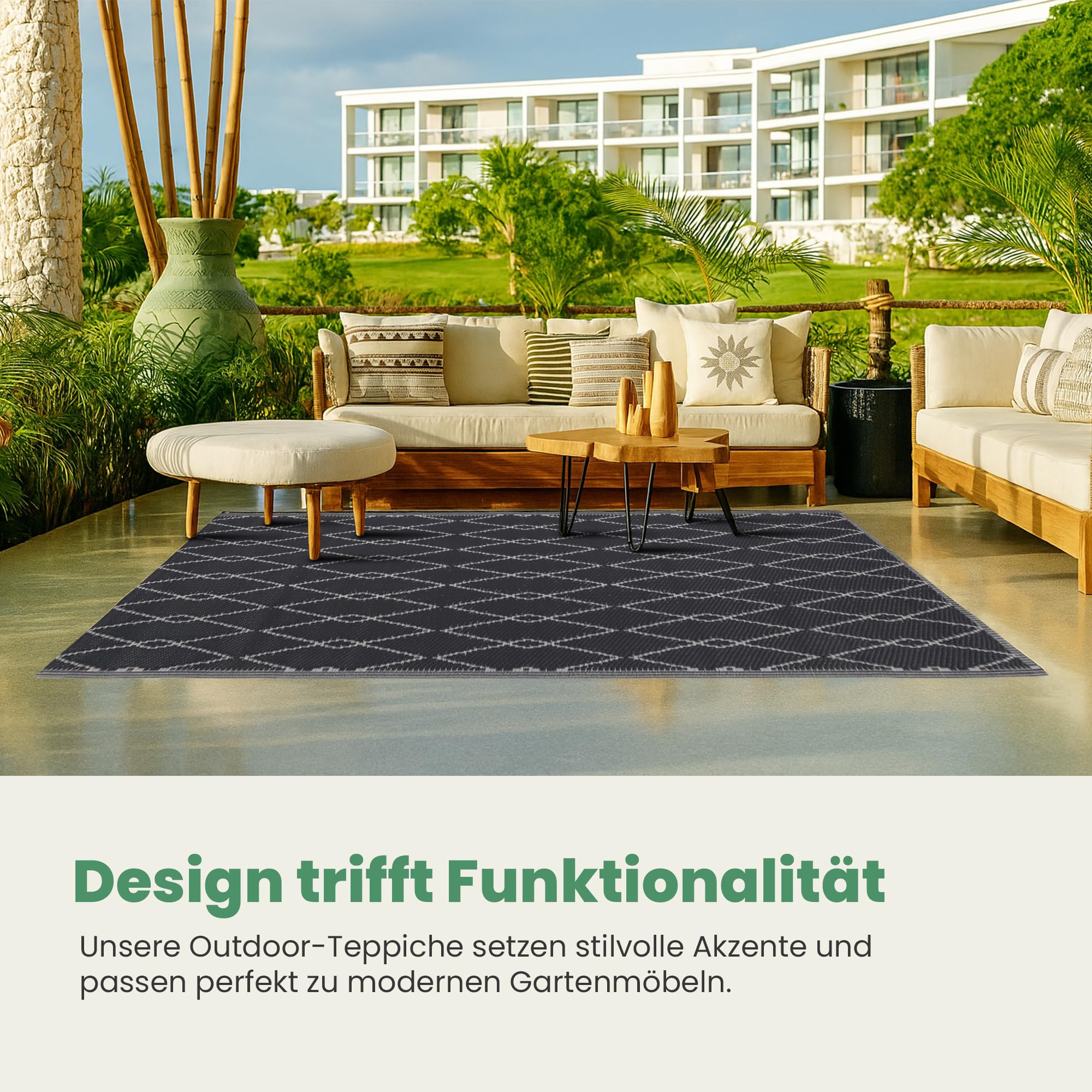 Bestlivings Tapis d'extérieur résistant aux intempéries et aux UV (160 x 230 cm / losange) tapis en plastique pour jardin, balcon, terrasse – Tapis d'extérieur