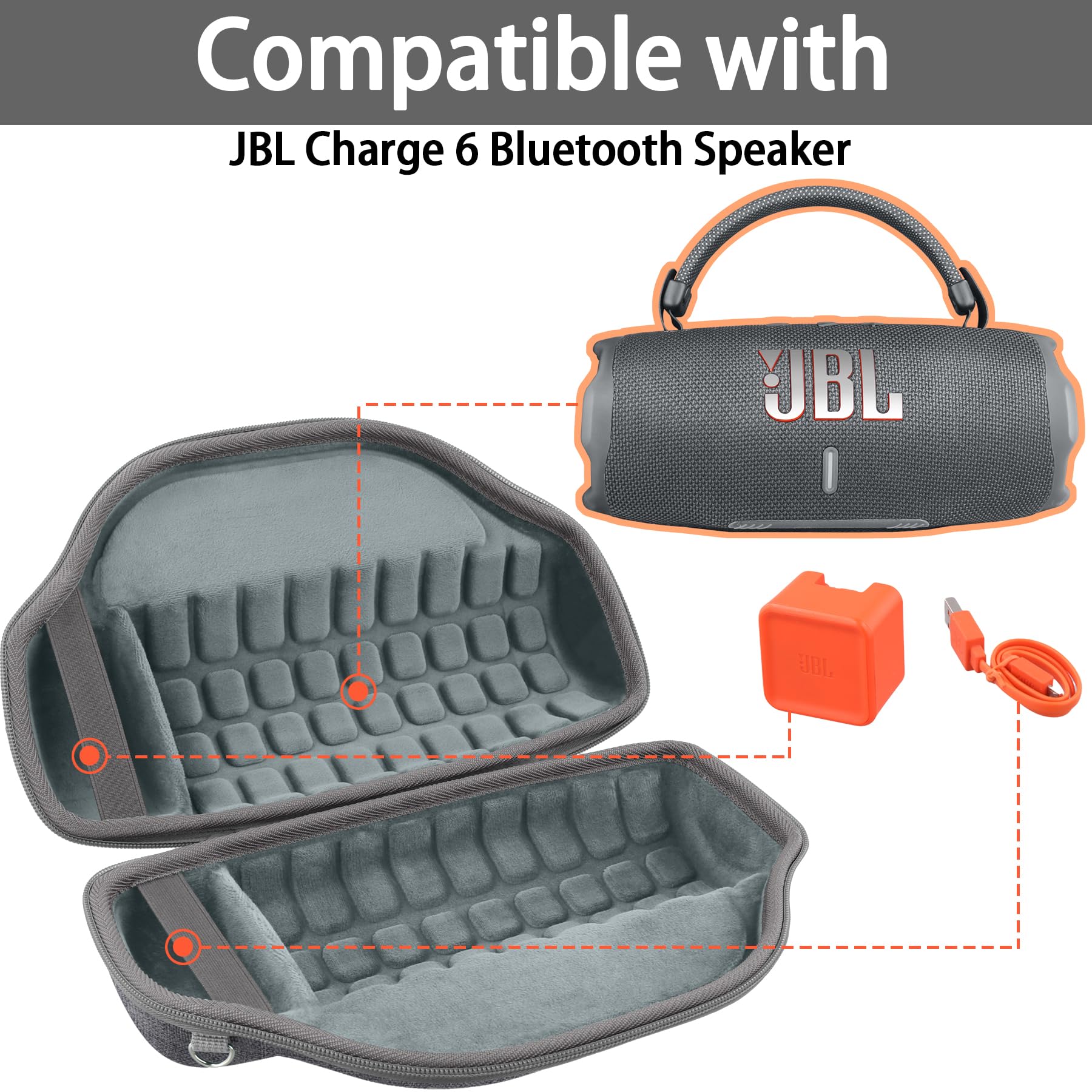 co2CREA Kompatybilny futerał z JBL Charge 6 Przenośny głośnik Bluetooth | Ultralekki, przenośny twardy futerał ochronny z uchwytem i odpinanym paskiem na ramię