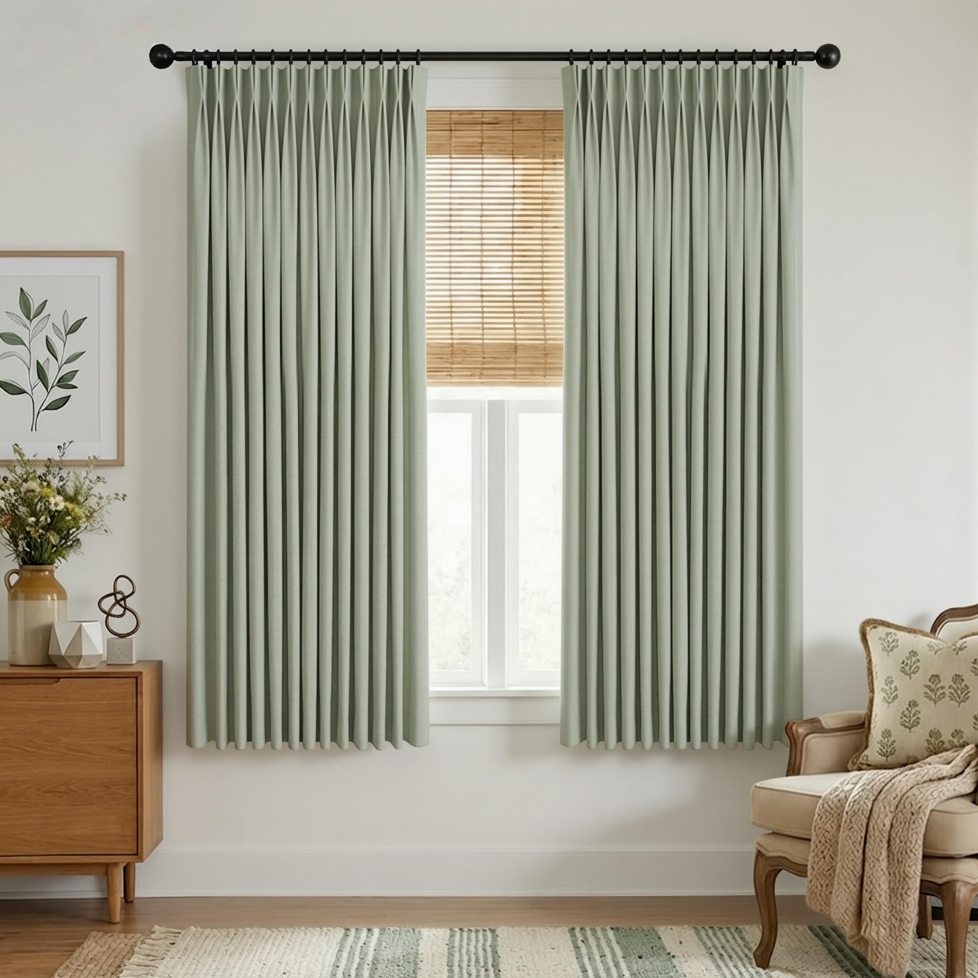 Mrs.Naturall Black Out Curtains 54 Inch Long Short Curtains for Windows Bedroom,Sage Green