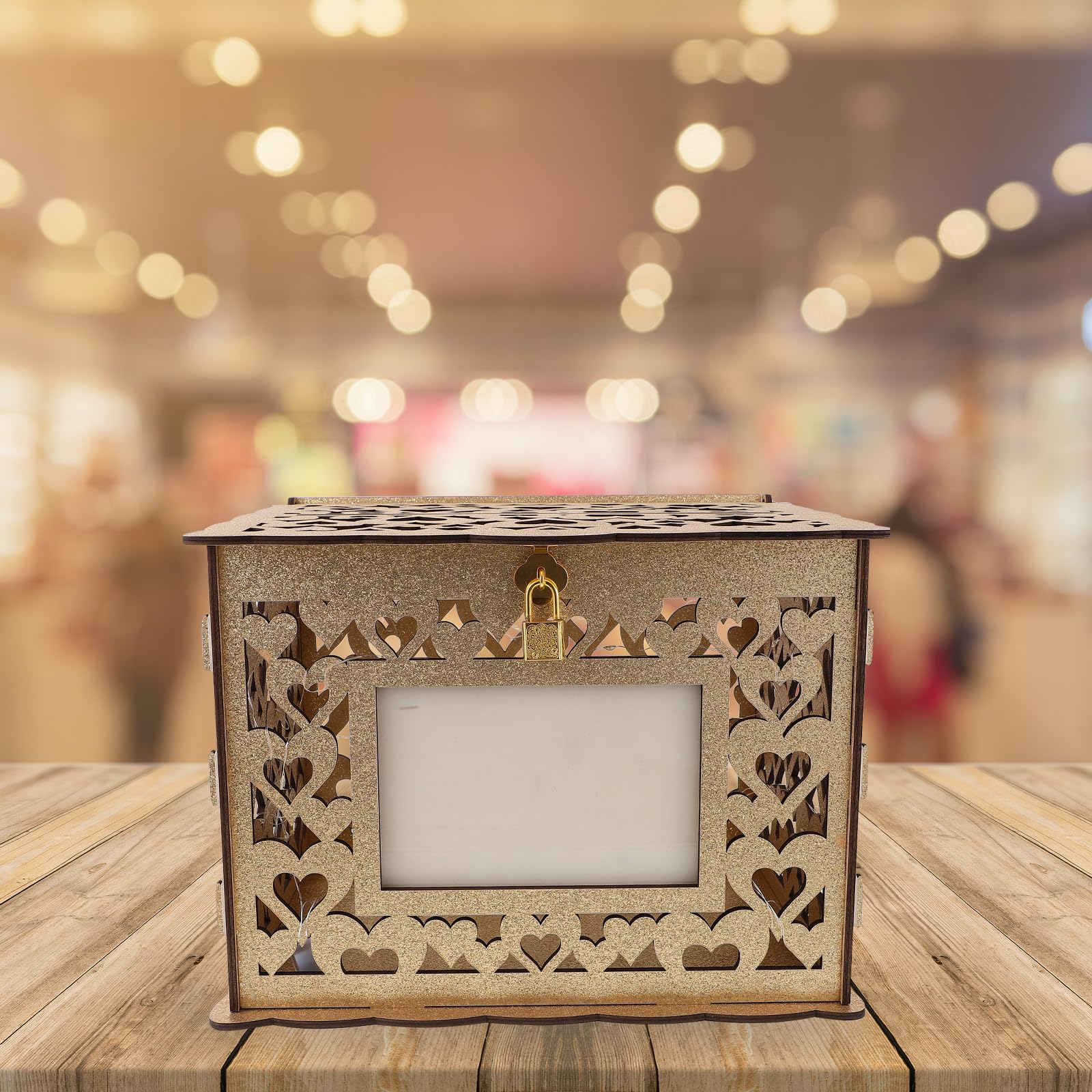 Elegante Hochzeitskartenbox und Metall in Gold mit Beleuchtung Multifunktionale Geschenkbox zur Erinnerung und Dekoration für Hochzeitsfeiern und Zuhause