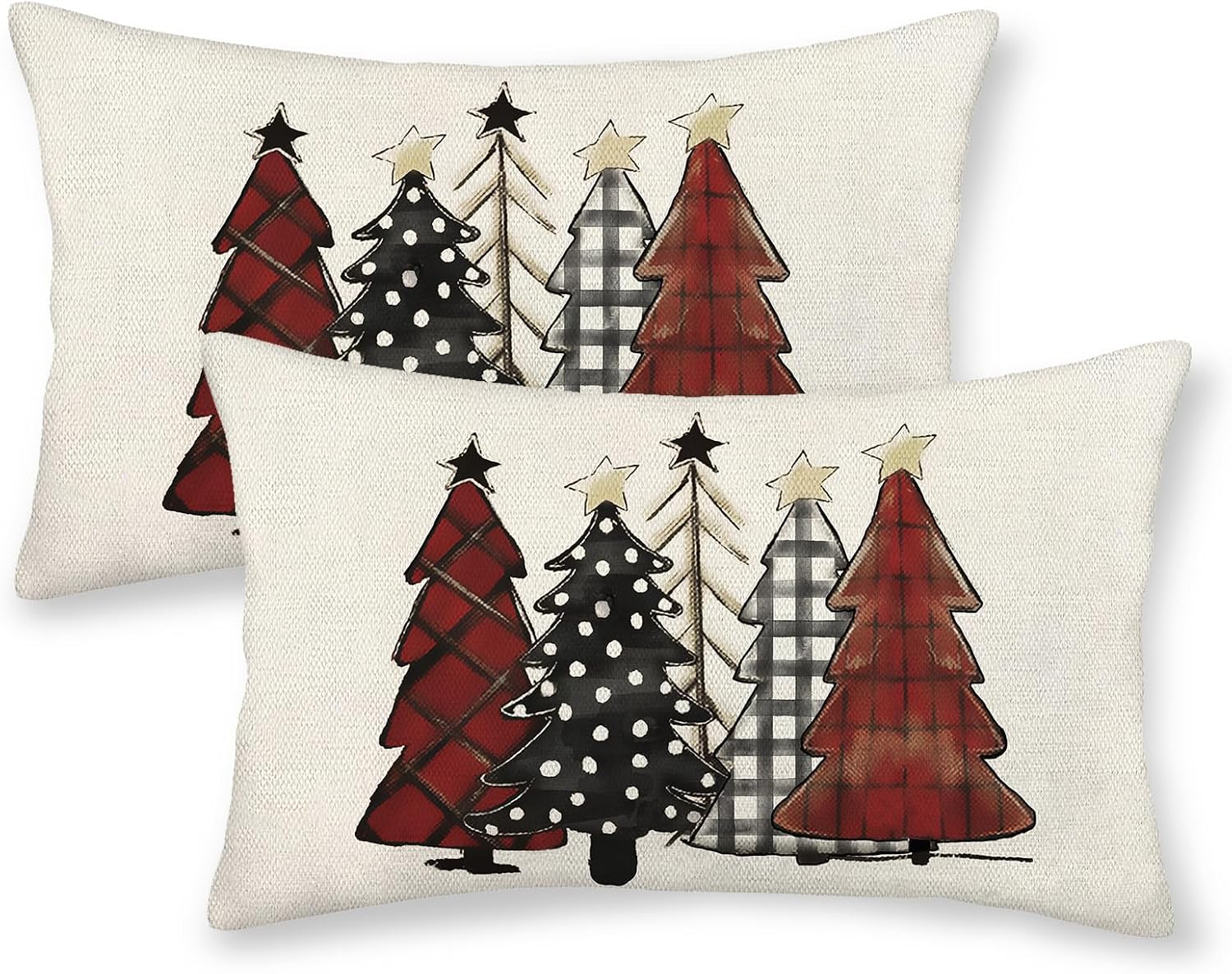 Christmas Pillow Covers 12x20 Set of 2 Christmas Decorative Linen Red Pillowcase Buffalo Colorful Xmas Trees Throw Pillows Winter Farmhouse Holiday Decor Outdoor Cushion Covers for Couch Home