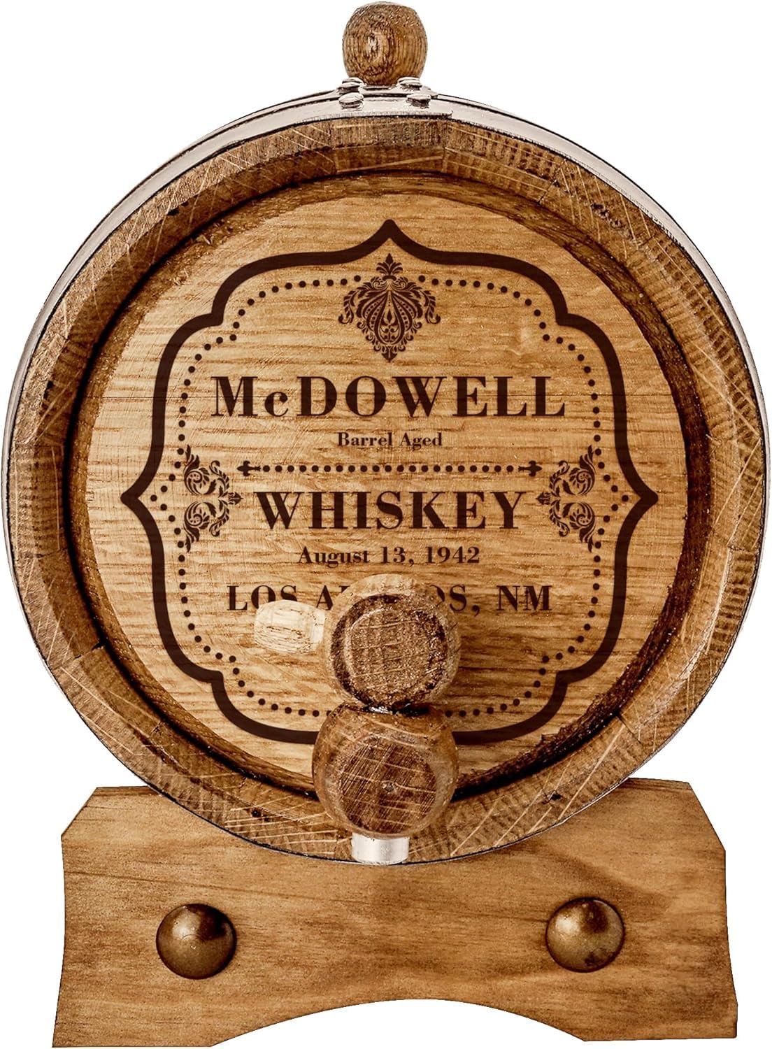 Personalized White Oak Whiskey Aging Barrel, Custom Engraved Wood Cask with Stand and Spigot, Perfect for Spirits (3 Liters)