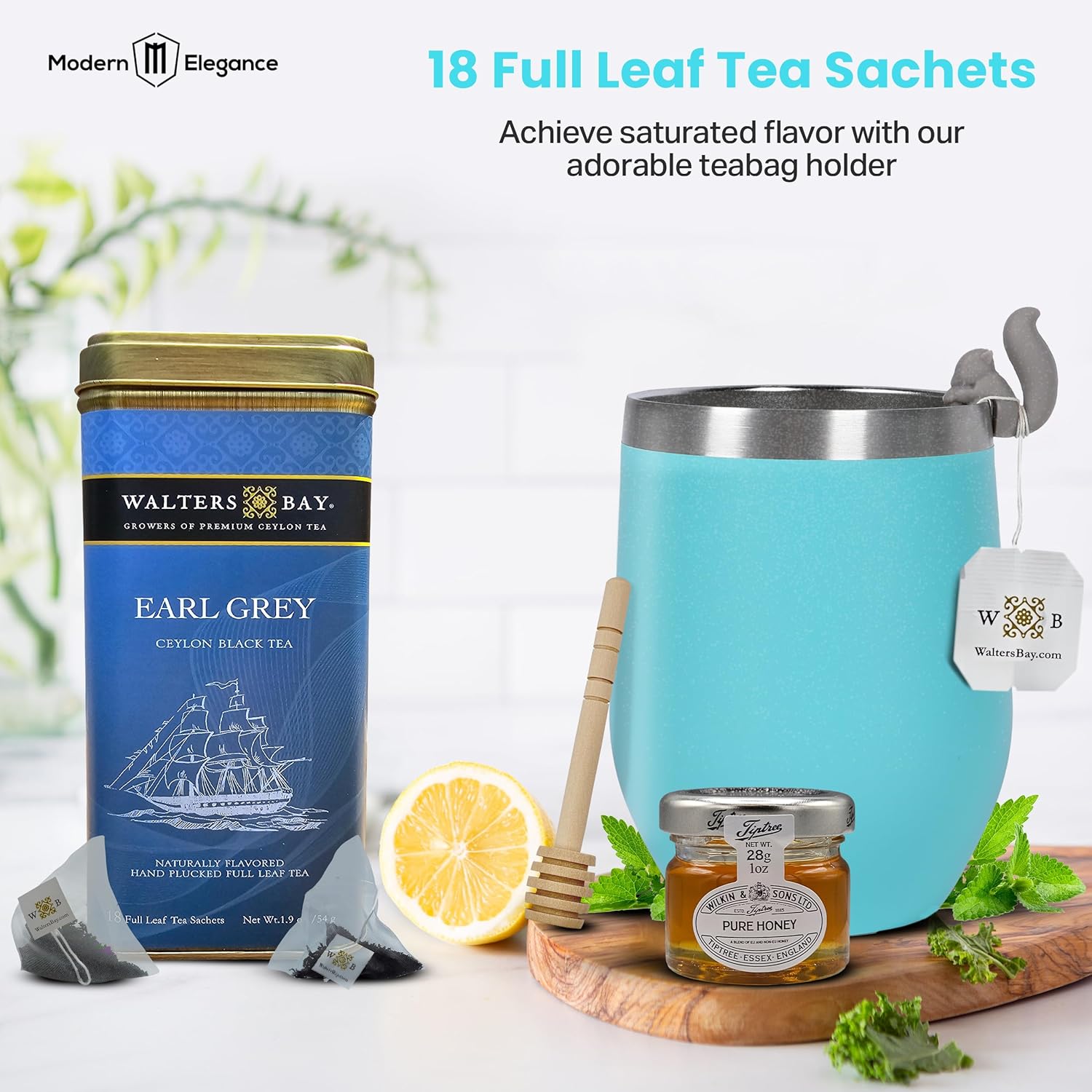 Tea Gift Set for Women – Get Well Basket with Cozy Socks, 18 Full Leaf Sachets, Honey, Tumbler & Sending Hugs Card (Earl Grey)