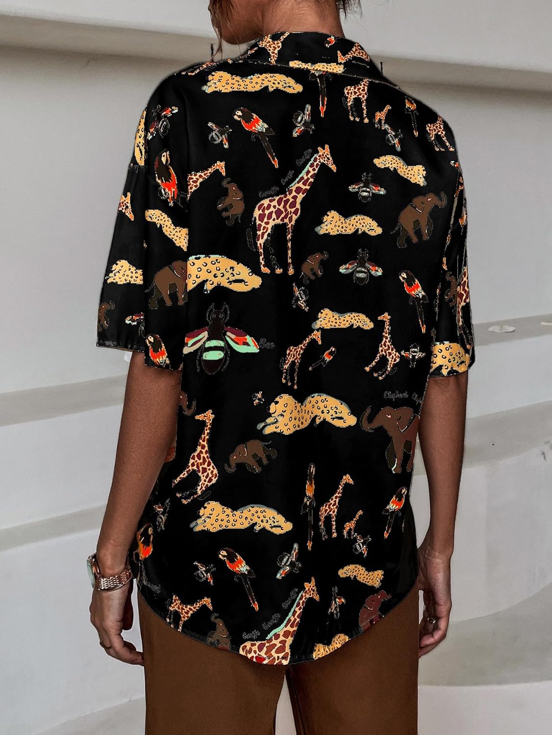 SweatyRocks Women's Short Sleeve Cute Print Button Down Shirt Tops