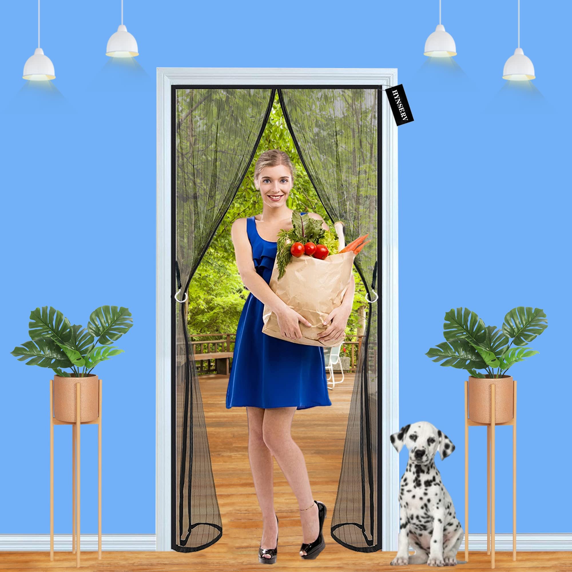 Hynserv Black A Fly Screens For Doors - Magnetic Insect Door Screen 70 X 190 Cm Magnetic Top To Bottom Seal Snaps Shuts Automatically - Easy To Install - For Entry/Exterior Door/Kitchen/Patio Door