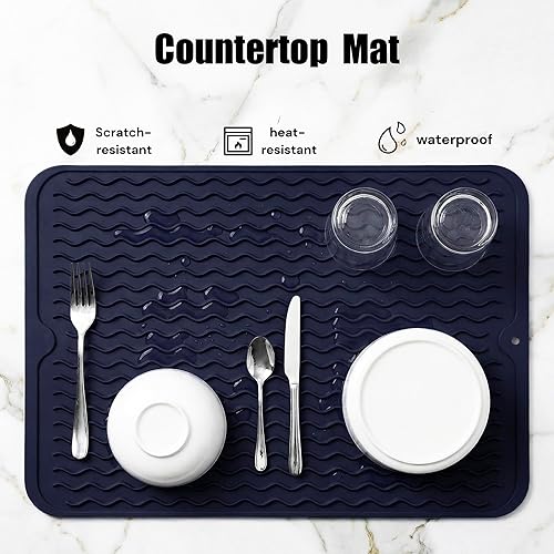 Miniatura 3 de MicoYang Tapete de silicona para secado de platos para múltiples usos, fácil de limpiar, ecológico, resistente al calor, tapete de silicona