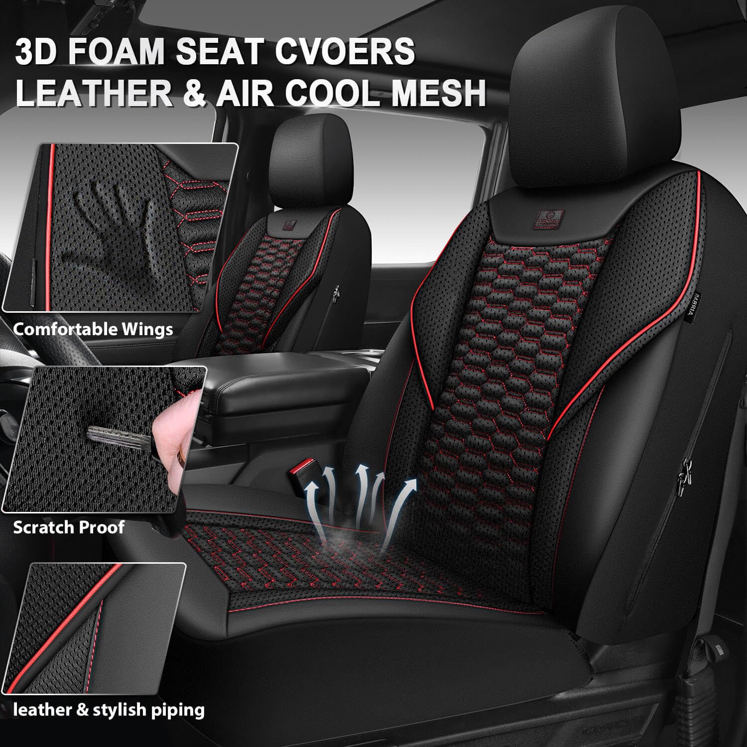 CAR PASS 3D Foam Mesh Leather Car Seat Covers Front Seats Air Cool Mesh Front Seat Covers for — view 4