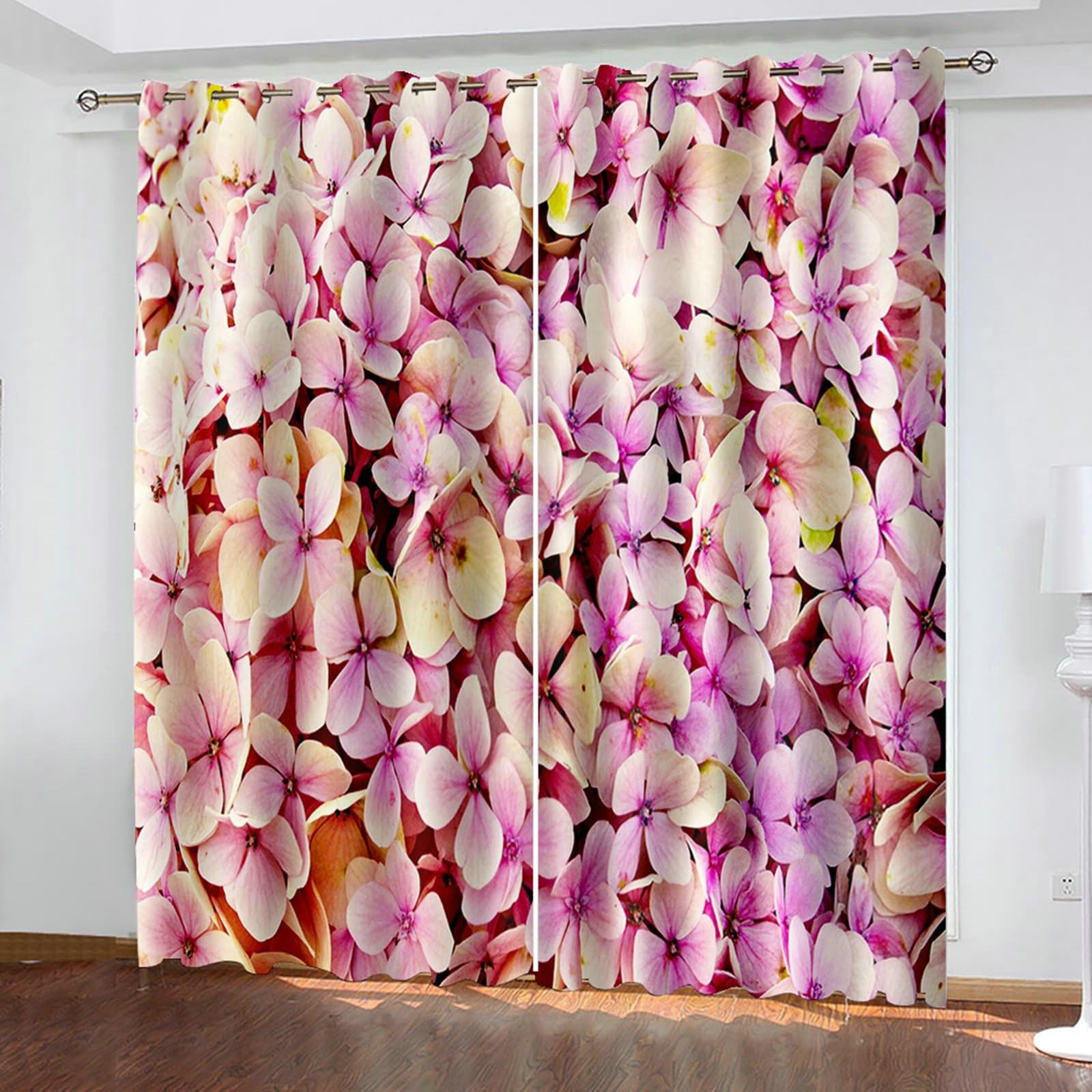 Zasłony do salonu, 137 cm długości, zasłony zaciemniające do pokoju, 2 zestawy paneli 42 szer. x 137 cm dł. kwiaty, termiczne zasłony zaciemniające do sypialni