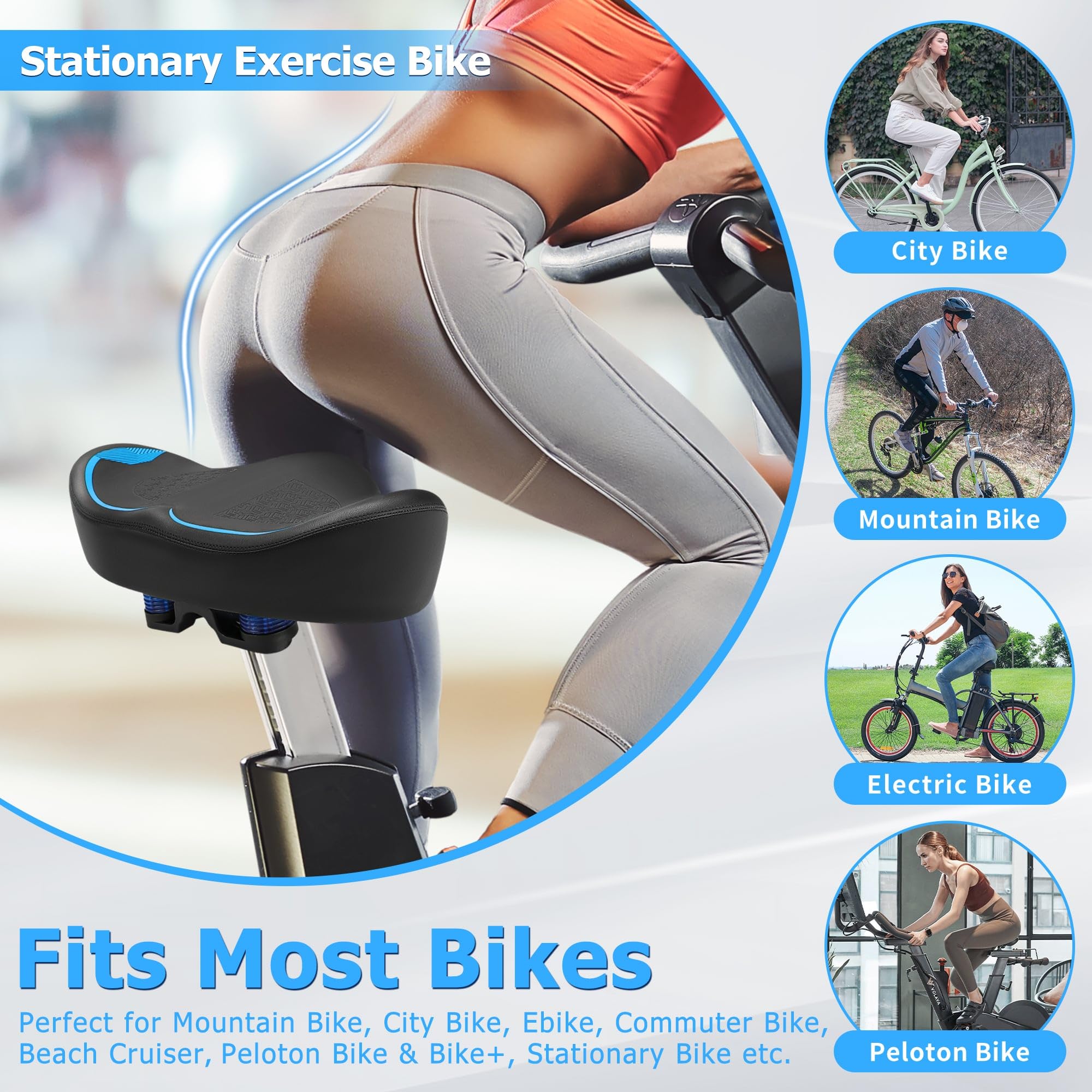 CDYWD Sellino per bicicletta oversize per uomo e donna, con cuscino extra largo per sellino per bicicletta, imbottito, grande sella di ricambio per Peloton, cyclette, Ebike, Cruiser, City Bike