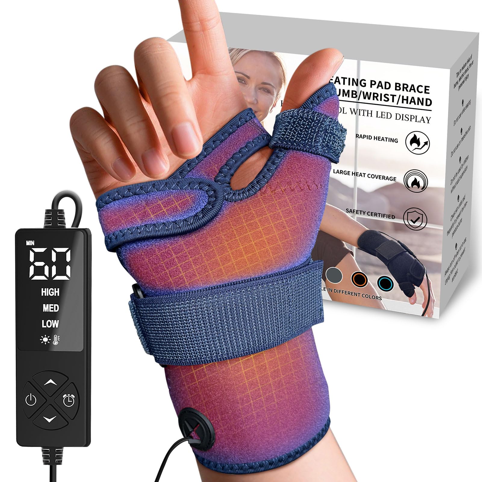 Muñequera y pulgar para alivio del túnel carpiano, almohadilla térmica eléctrica de mano para artritis del pulgar CMC, tendinitis, soporte de muñeca
