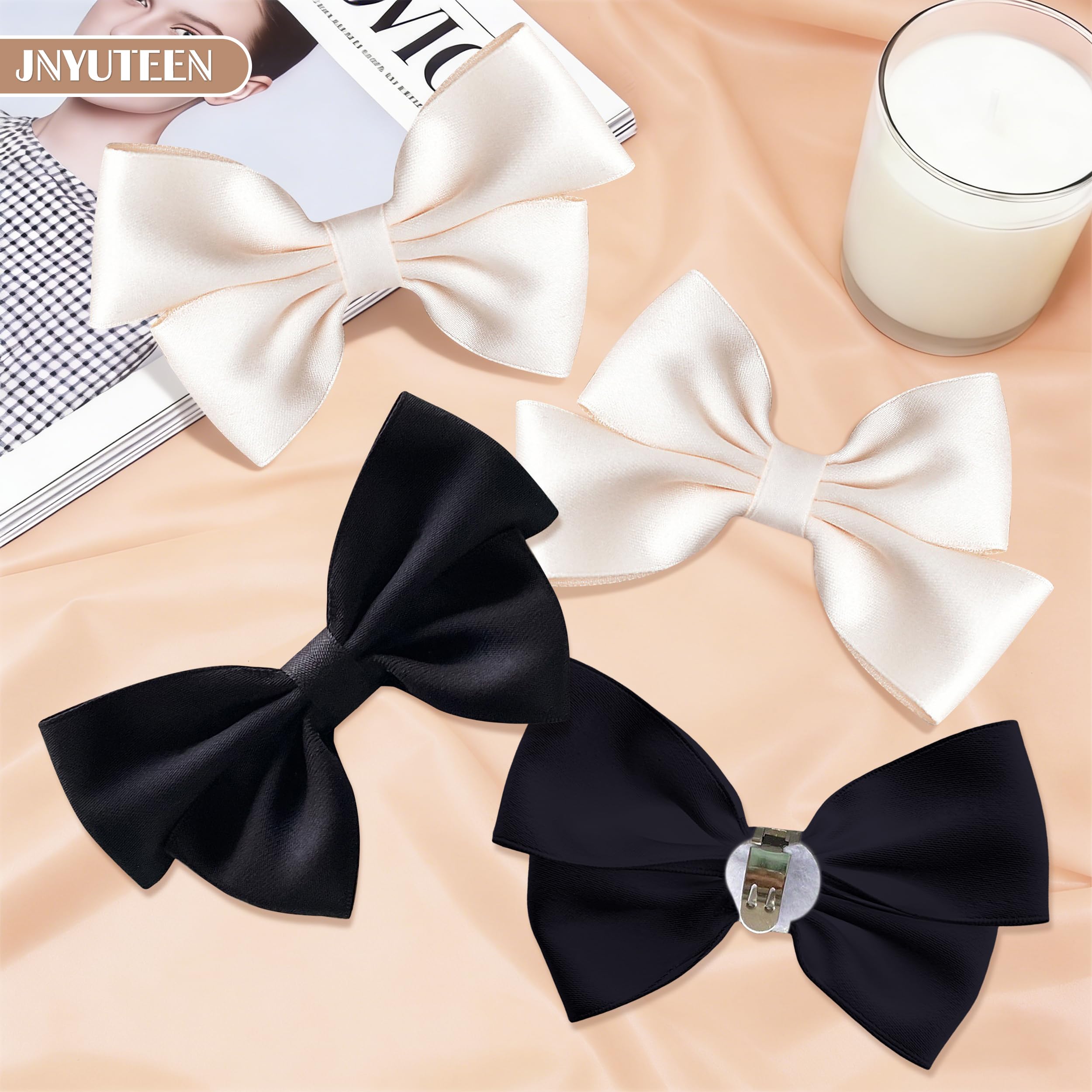 2 Pares Clips de Lazo para Zapatos, Negro Blanco Lazo Extraíble Clips para Zapatos Mujer, Clips de Satén Decorativos para Zapatos de fiestas Tacones Bailarinas Salones Ropa — view 3