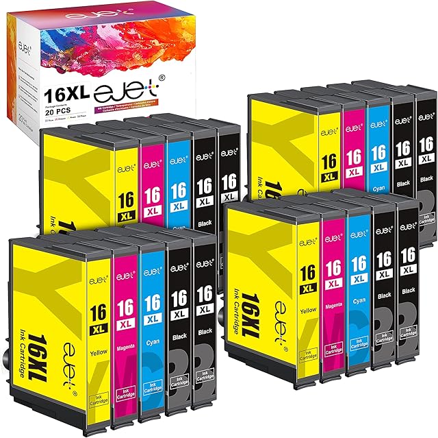 ejet 16XL Ink Cartridges Replacement for Epson 16 XL Compatible with Workforce WF-2760 WF-2750 WF-2660 WF-2650 WF-2630 WF-2540 WF-2510 WF2750 WF2630 WF2530 WF2510 (Black Cyan Magenta Yellow, 20-Pack)