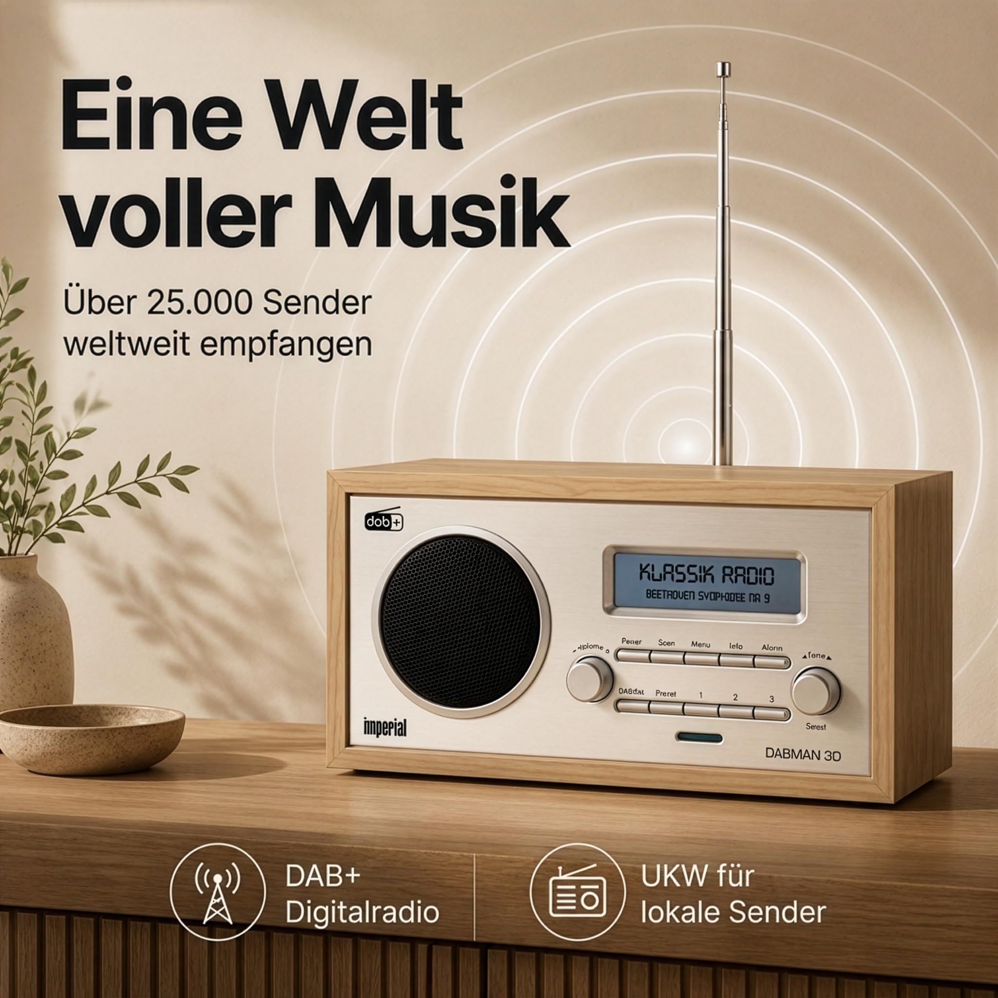 Imperial 22-130-00 Dabman 30 - DAB+ Radio, DAB Plus Radio, Küchenradio, Mini Radio Dab, Badradio Digitalradio (DAB+/DAB/UKW, Aux In, inkl. Netzteil) braun