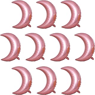 JoeYoo 10 Pcs 20 Inches Moon Balloons Foil Balloons Mylar Balloons for Birthday Wedding Baby Shower Party Decorations (Pink)