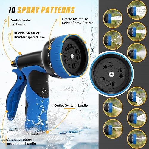 Miniatura 6 de Lefree Manguera de jardín de 50 pies, manguera de jardín de acero inoxidable de metal, manguera de agua flexible con boquilla de 10 funciones,