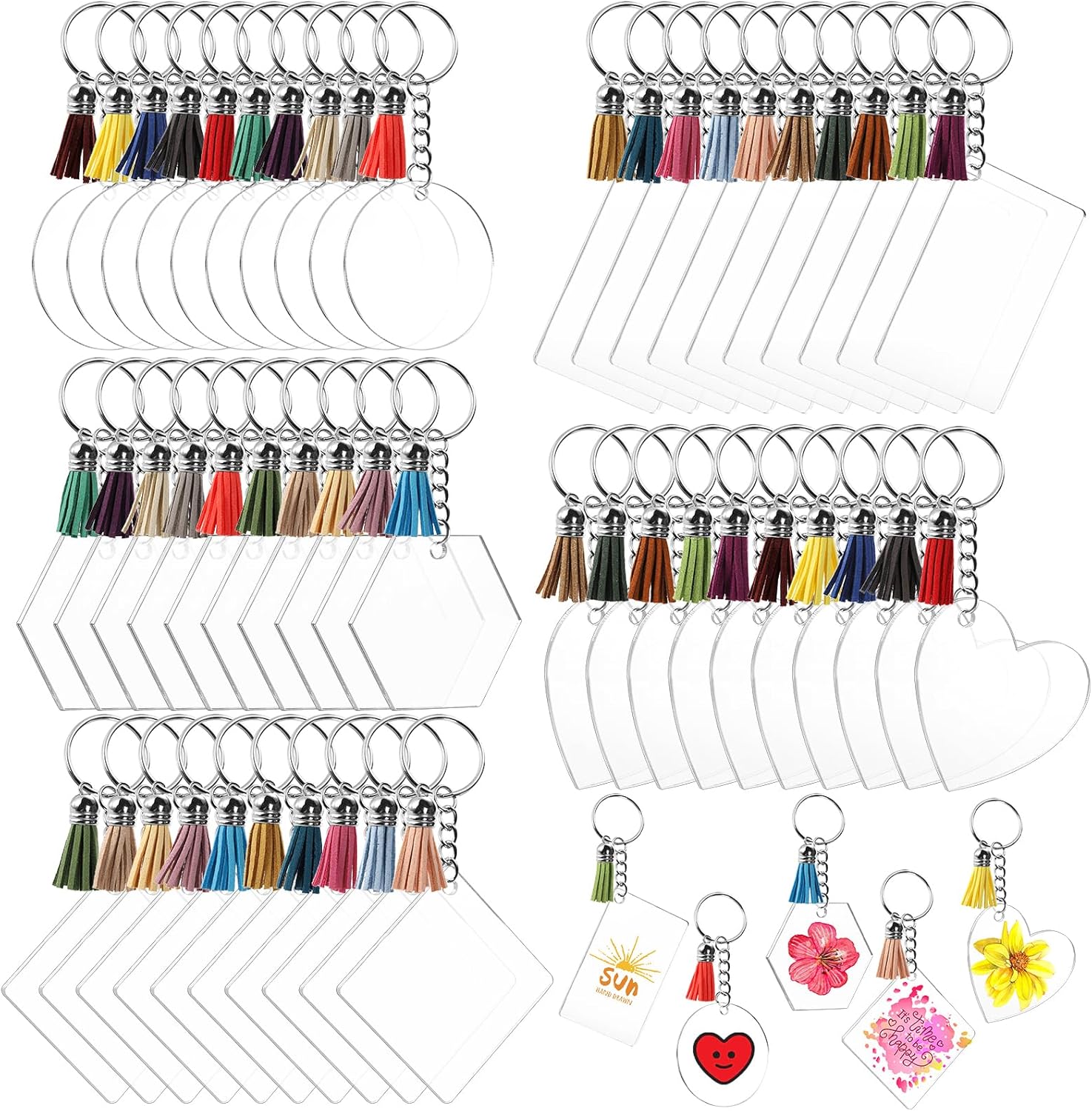 Lawei 200Pcs Acrylic Keychain Blanks, 5 Shapes Clear