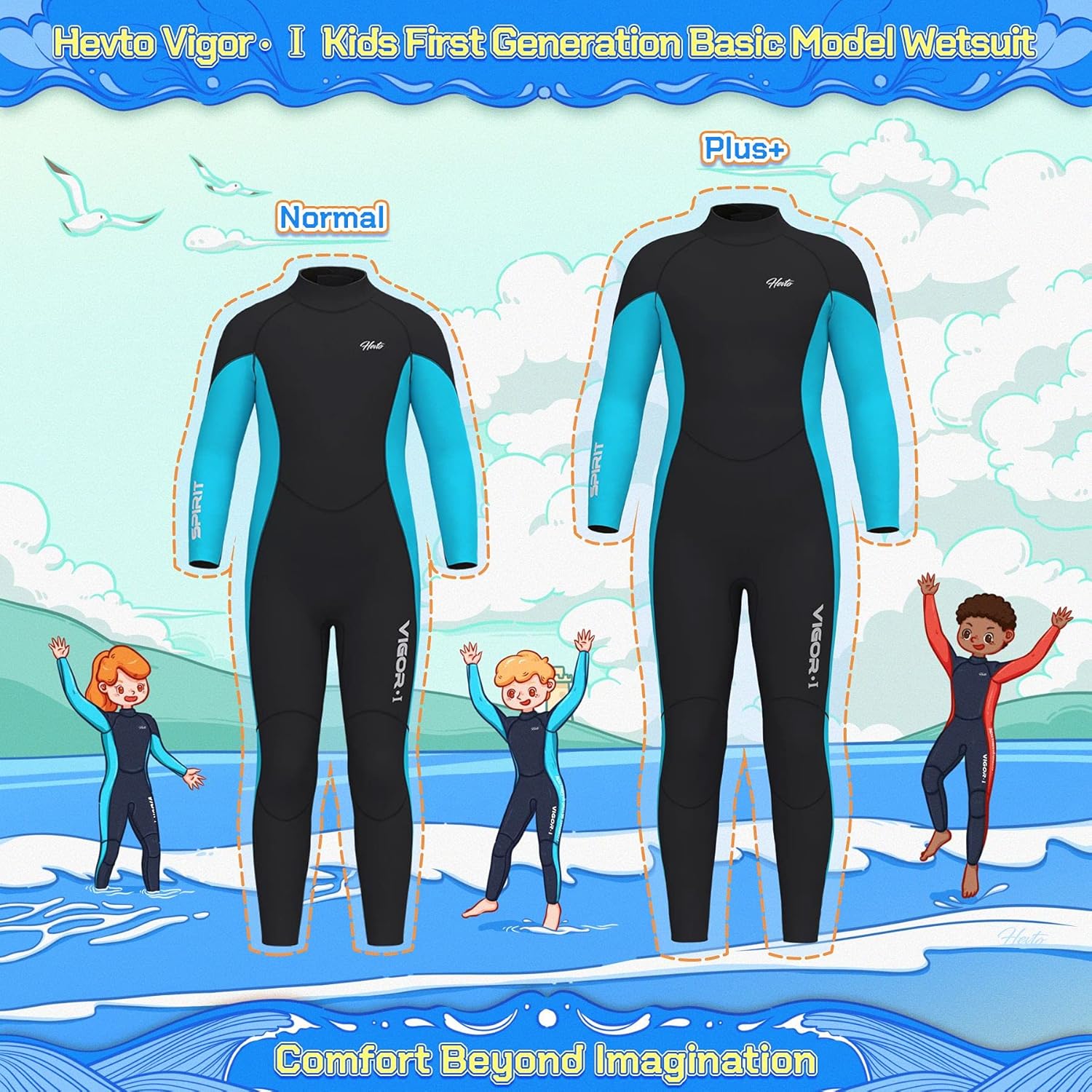 Hevto Wetsuits Kids and Youth 3mm Neoprene Full Suits Long Sleeve Surfing Swimming Diving Swimsuits Keep Warm Back Zip for Water Sports : Sports & Outdoors
