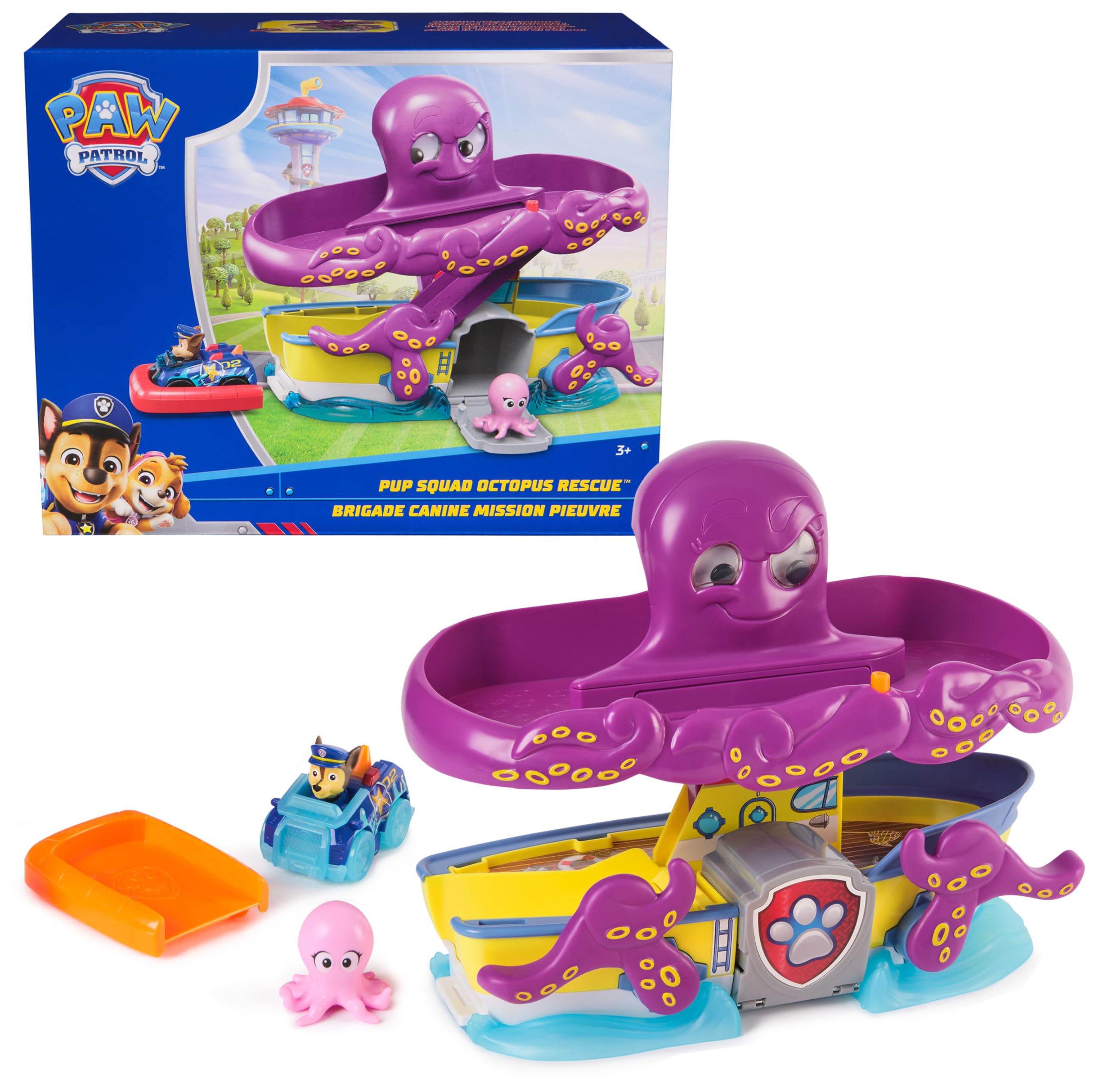Paw Patrol Pup Squad - Juego de Pulpo con Pista de Carreras, rampa, Chase Pup Squad Racer y Calamar bebé, Adecuado para niños a Partir de 3 años
