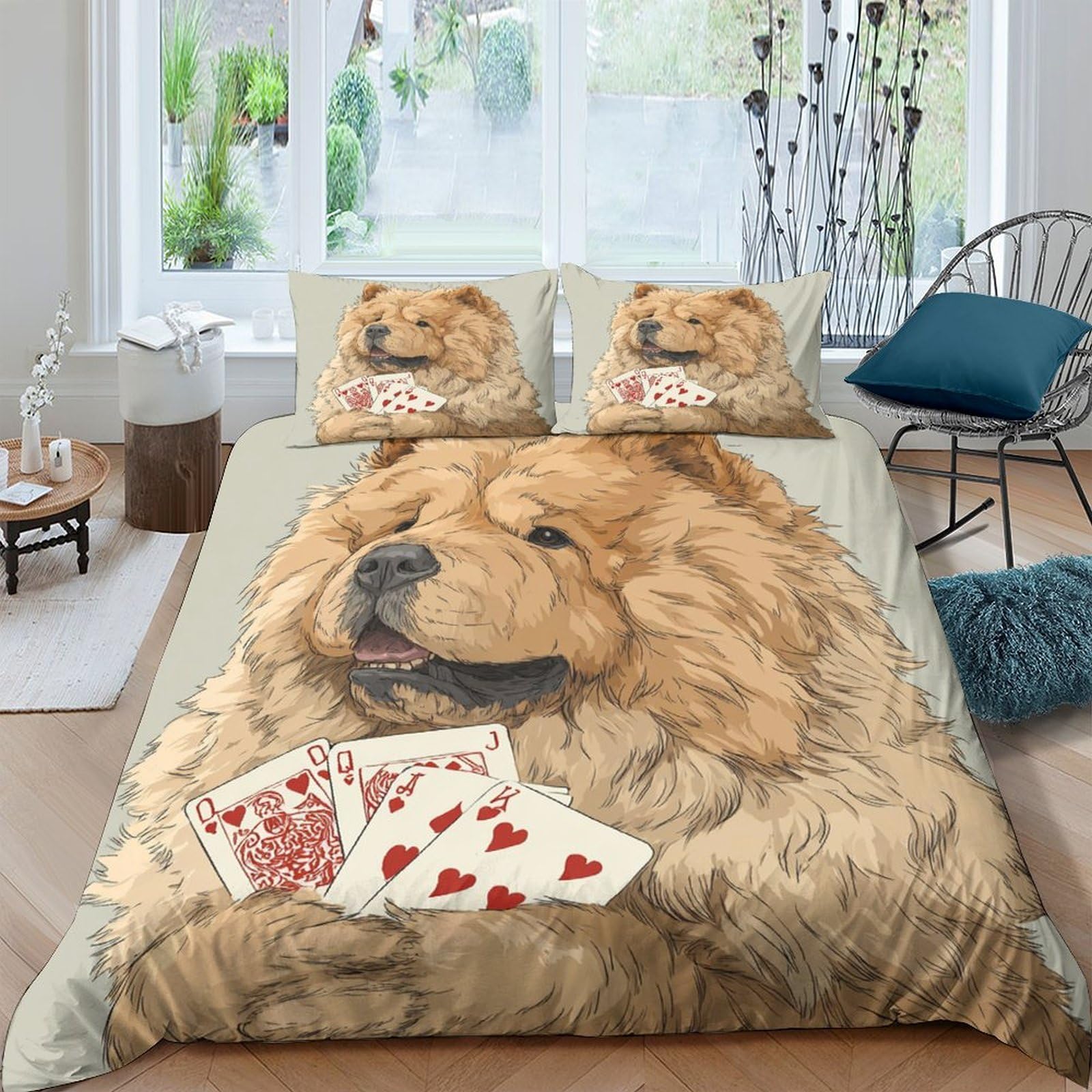 Ctjqhvkz Style-8 3D Printed Chow Chow Dog Fitted Sheet Microfiber Soft Anti-Slip Poker Cards Bed Sheet For Bedroom Guest Room Decor Single（135X200cm）