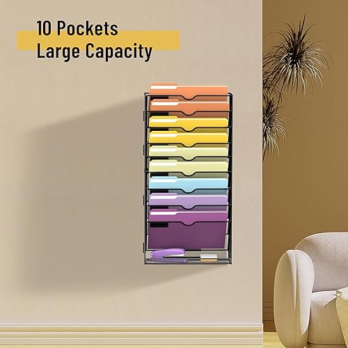 Miniatura 2 de SUPEASY Organizador de archivos de pared colgante de 10 niveles para papeles, carpetas, portapapeles de archivos y organización de revistas, ideal