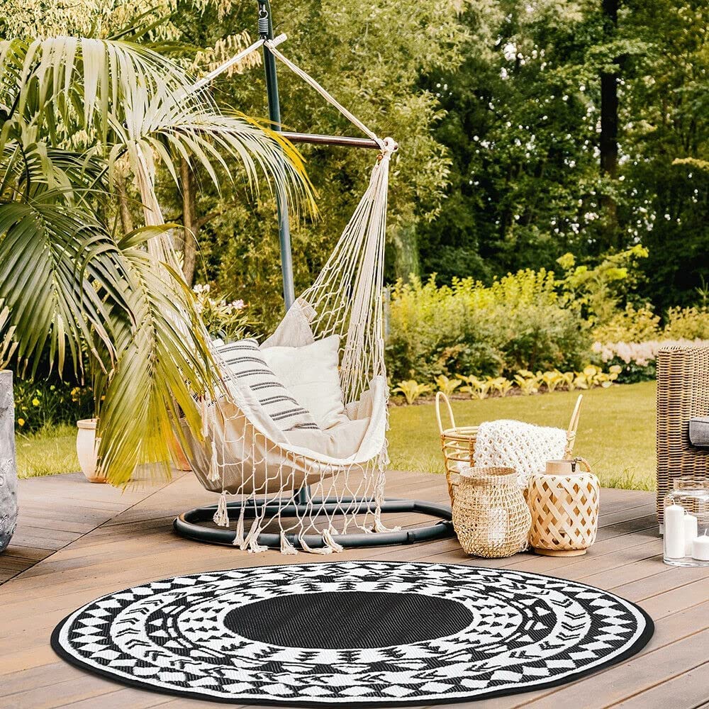 HMIR Lightweight Black White Rug Outdoor Rugs For Garden, Round Picnic  Rugs With Waterproof Backing, Perfect Outdoor Mats For Garden, Patio,  Balcony