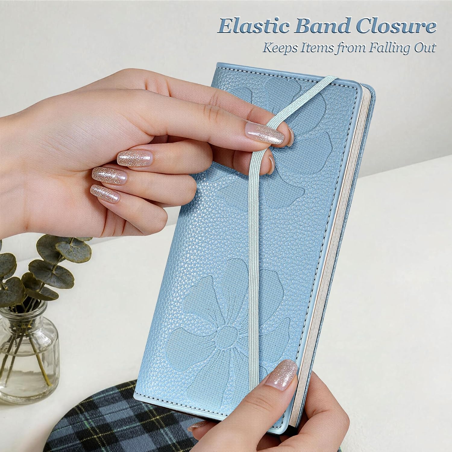 Sodsay Embossed Floral Checkbook Covers for Personal Checkbook, Soft PU Leather Check Book Cover for Women with Elastic Band and Pen Holder