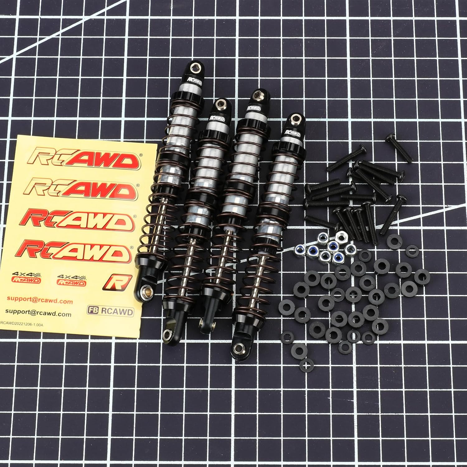 RCAWD 7075 100mm Shock Absorbers Universal for 1/10 RC Crawler Upgrades, for SCX10 I II III Pro 90046 AXI231017 TRX4 TRX6 Redcat D90 MST RC Shocks Dampers with Spring Black