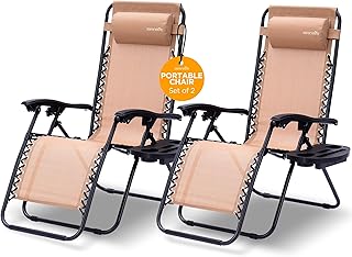 SereneLife Zero Gravity Outdoor Lounge Chairs 2 Pack – Folding Recliners...