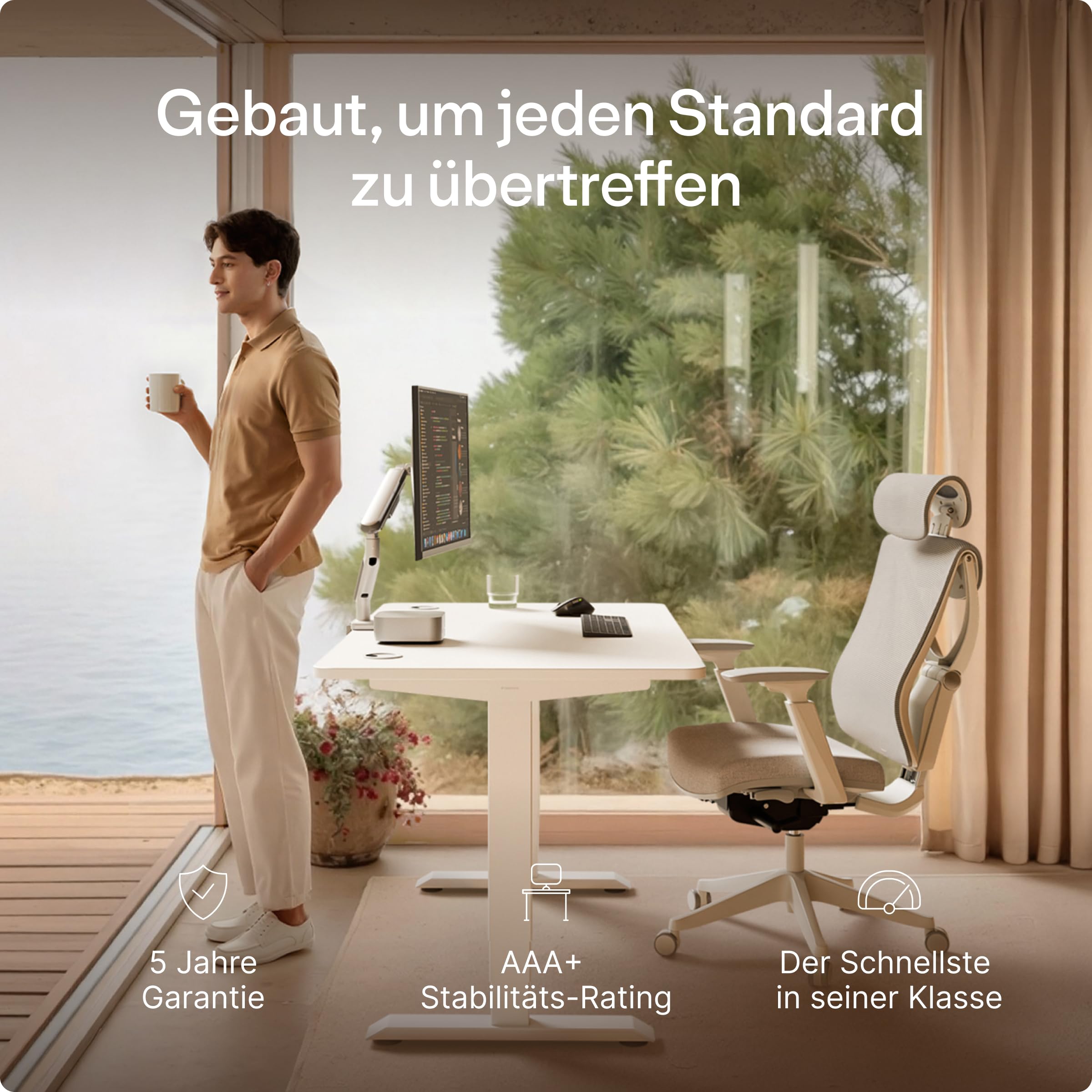 Desktronic HomePro Höhenverstellbarer Schreibtisch 120 × 60 cm – Elektrischer Schreibtisch Mit Zwei Elektrischen Motoren, Touchscreen-Steuerung und Integrierten USB-A- und USB-C-Ladeanschlüssen