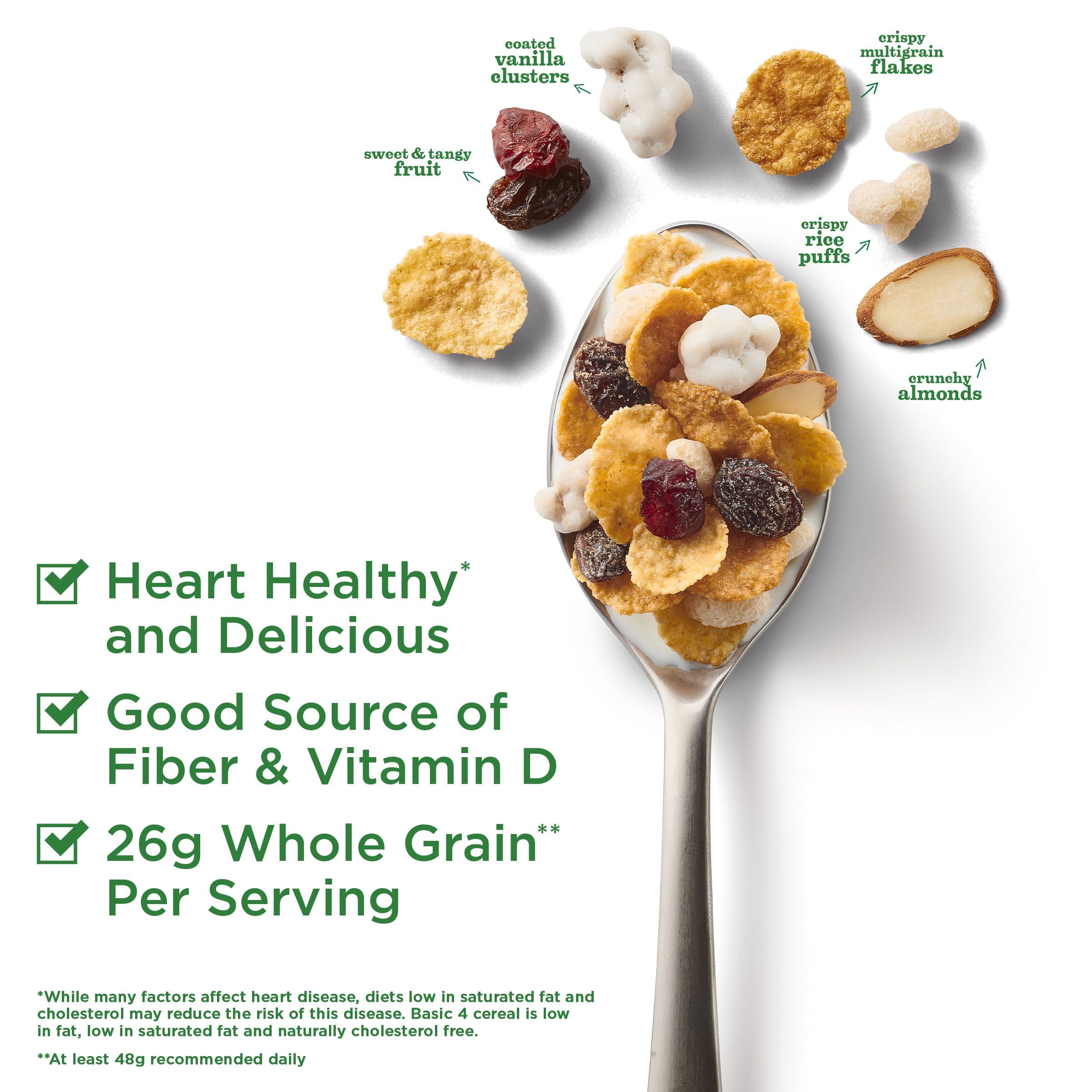 Cereal básico 4 Healthy Heart Healthy, Fruta y Nut Fibra Cereal con grano entero, 19.8 oz (paquete de 6)