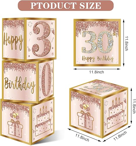 Miniatura 2 de Guiruiy 3 cajas de decoración de cumpleaños número 30 para mujer, cajas de globos de cumpleaños de 30 años rosa dorado rosa para suministros de