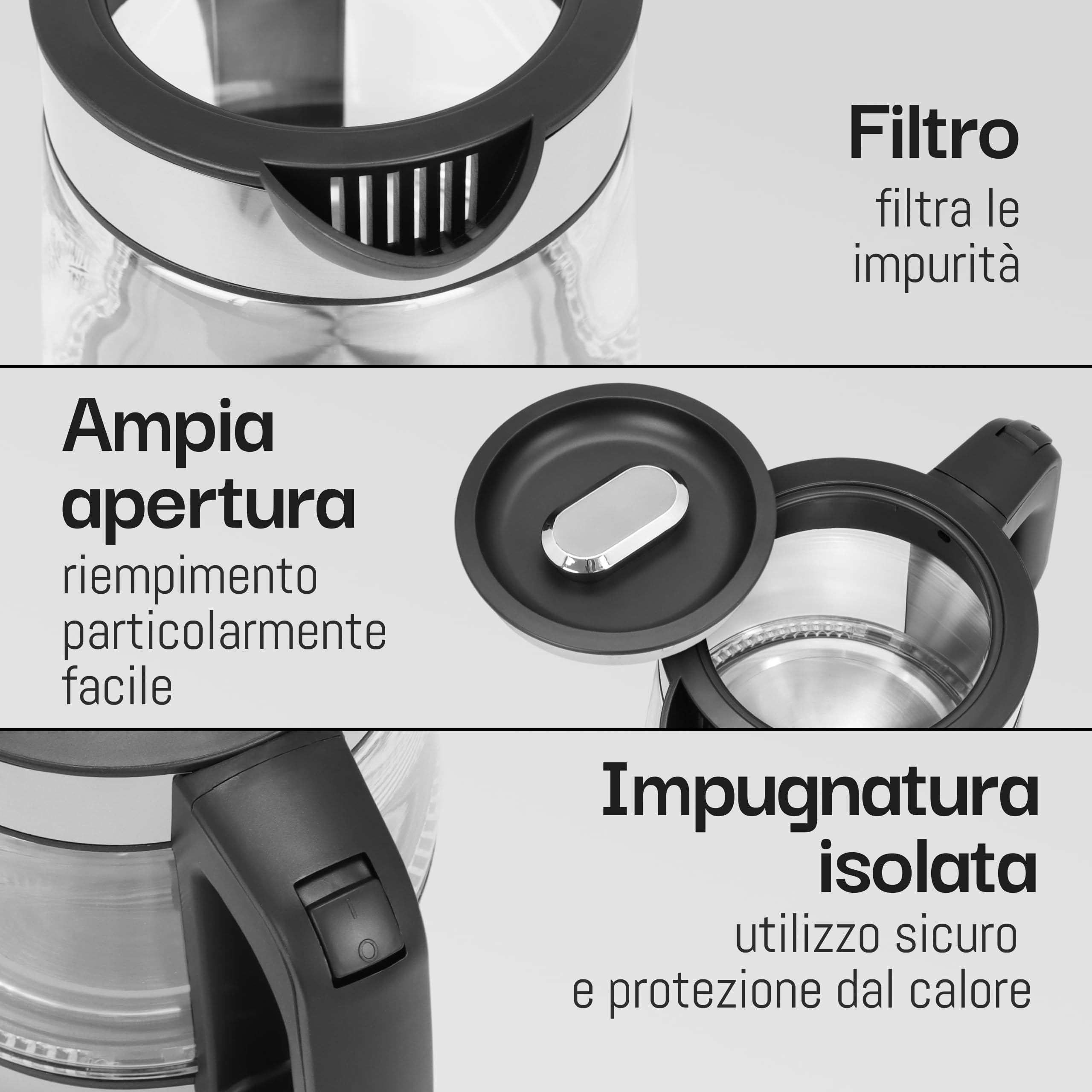 LEBENLANG Bollitore in vetro compatto – 1,2 litri con illuminazione LED I Design in acciaio inox bollitore senza BPA 1 L / 1,2 L I Piccolo bollitore da viaggio per campeggio Bollitore in vetro
