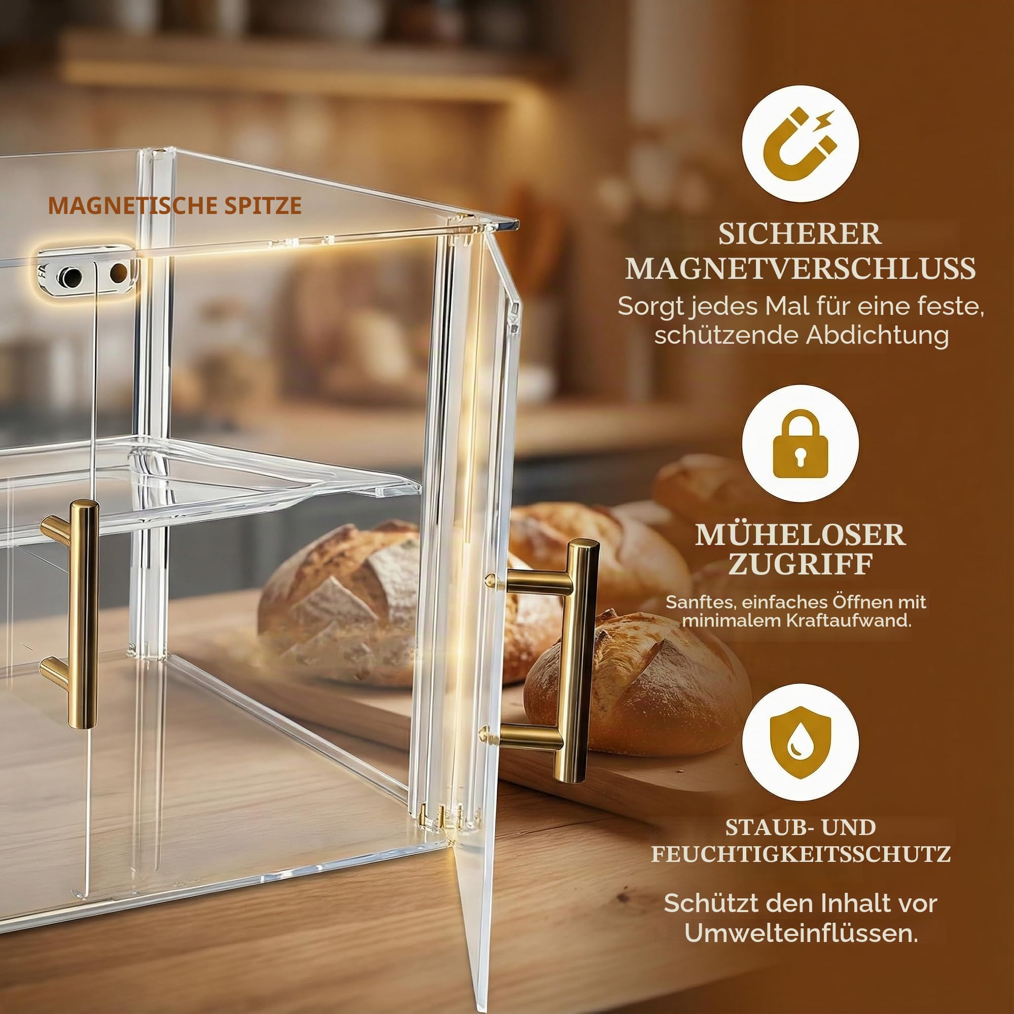 2-stöckige Bäckerei-Vitrine mit magnetischer Tür, Acryl, transparent, für Küche, Arbeitsplatte, Lebensmittelvitrine, hält frisch für Donut-Bagels, Kuchen, Kekse (2-stöckige Vitrine)