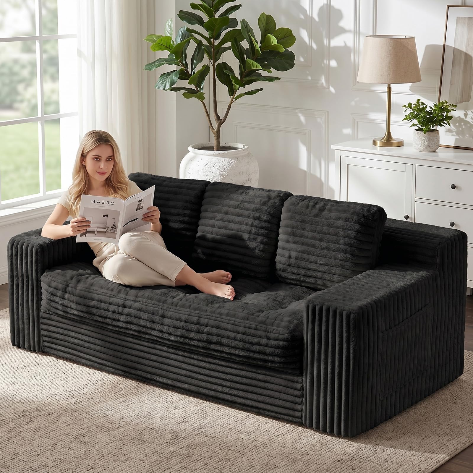 Boneless Couch, Cloud Loveseat Sofa Corduroy Couch in a Box, Upholstered Boneles - product photo