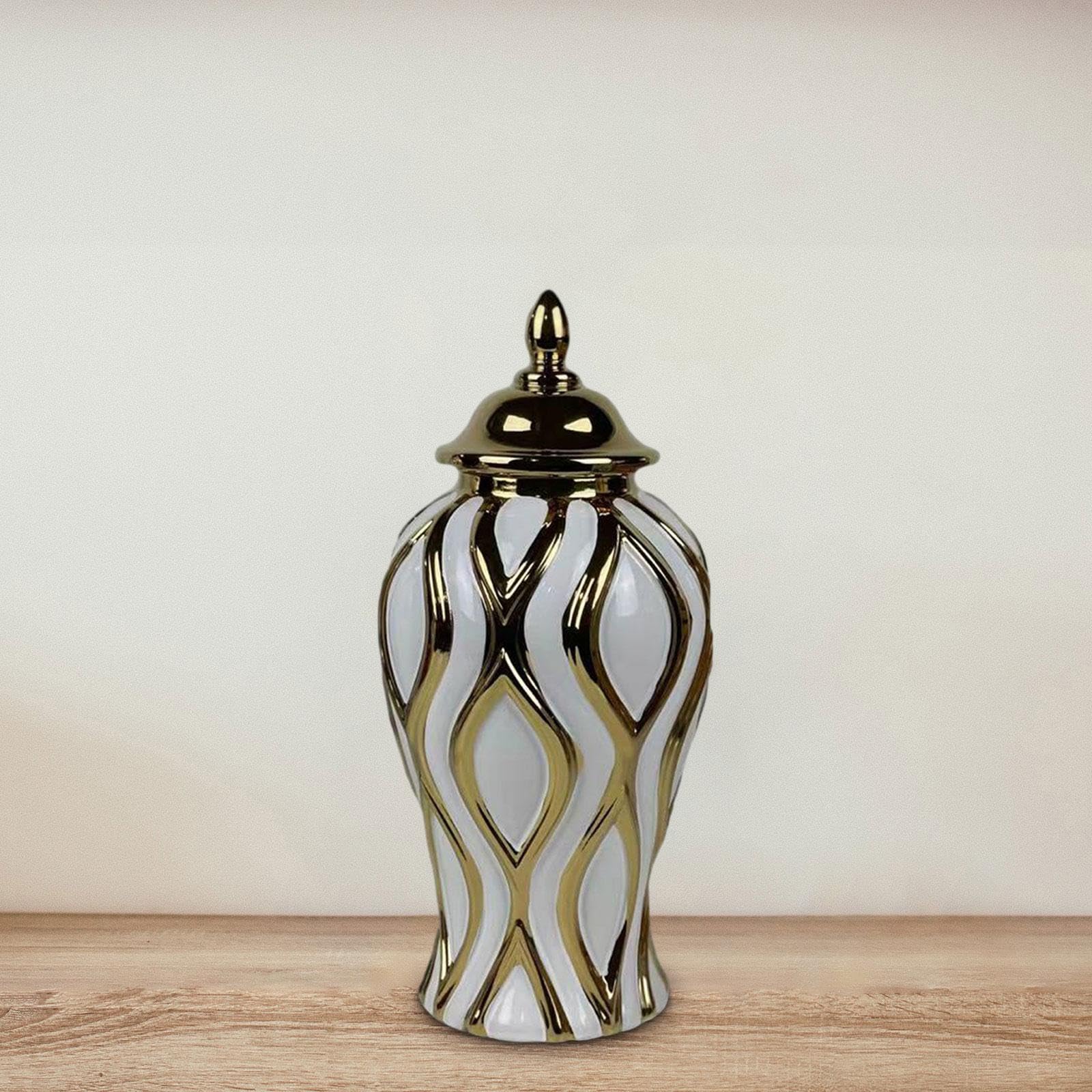 Weißgold-Porzellan-Ingwerglas mit Deckel, handgefertigt, dekorative Vase für Zuhause, Büro, Party, Dekoration, mittelgroßes Ingwerglas für den Schreibtisch