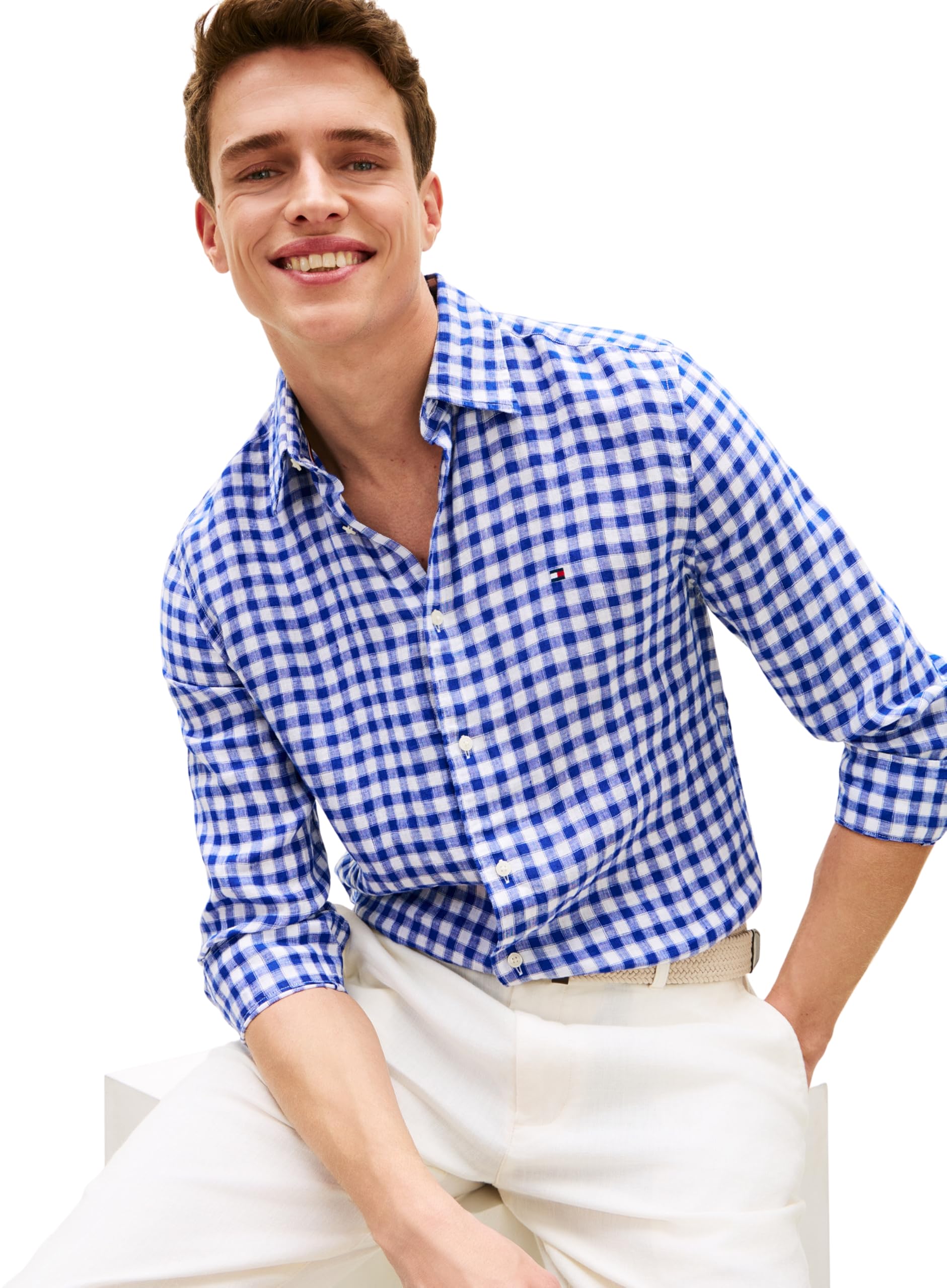 Tommy Hilfiger Herren Linen Essential Gingham Rf Shirt Mw0mw42401 S/S Shirt (1er Pack)