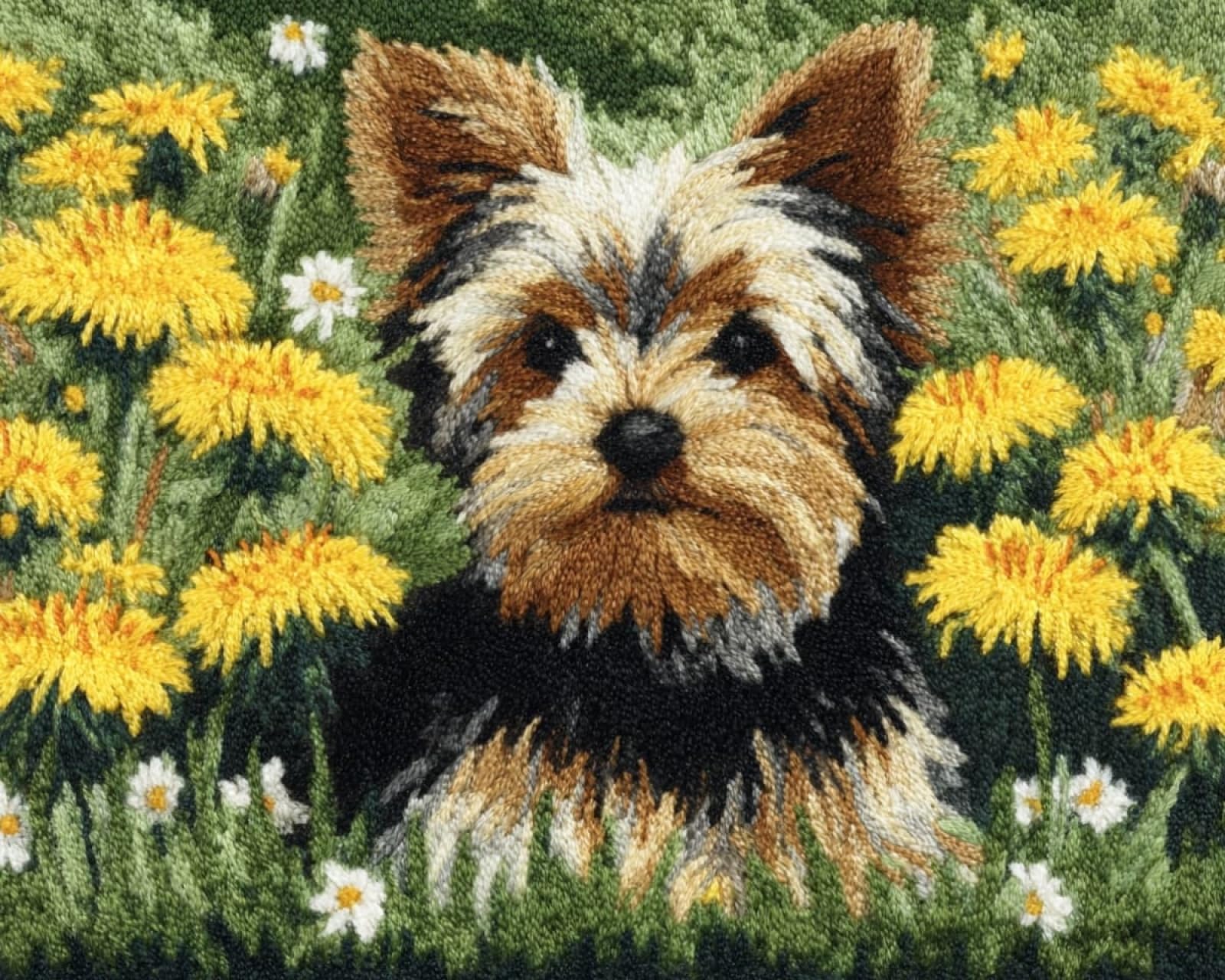 Wallphantom Latch Hook Rug Kits,Yorkshire Terrier and Dandelion,DIY Crochet Rug Making Kit for Adults Kids,3D Cross Stitch Carpet Embroidery Needlework Crocheting for Home Decor,60x90cm