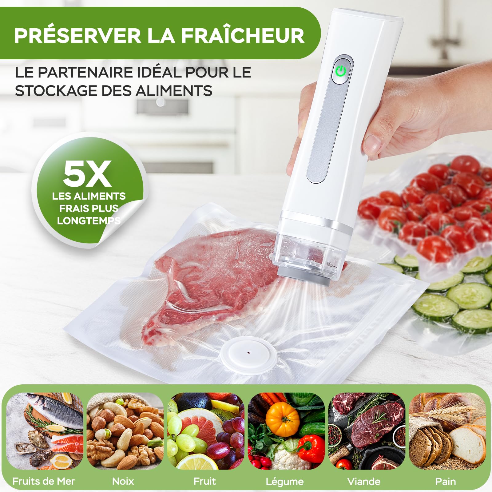 Machine Sous Vide Alimentaire 4-en-1 - Appareil Mise Sous Vide Avec Modes Sec/Moist, Aspiration 80 KPa