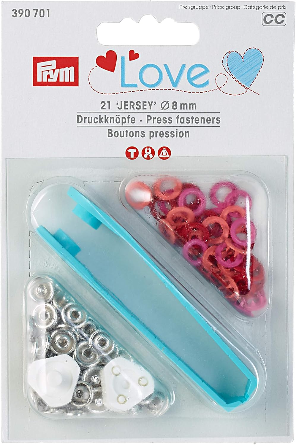 Prym Love Press Fasteners Jersey Brass 8 mm, Metal, Red, 14 x 9.3 x 2.5 cm