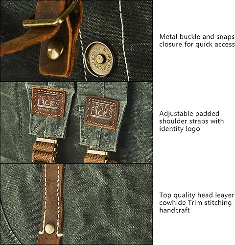 Miniatura 3 de Mochila de lona encerada para hombre Casual 15.6" Mochila para portátil, Verde, Mochilas de mochila