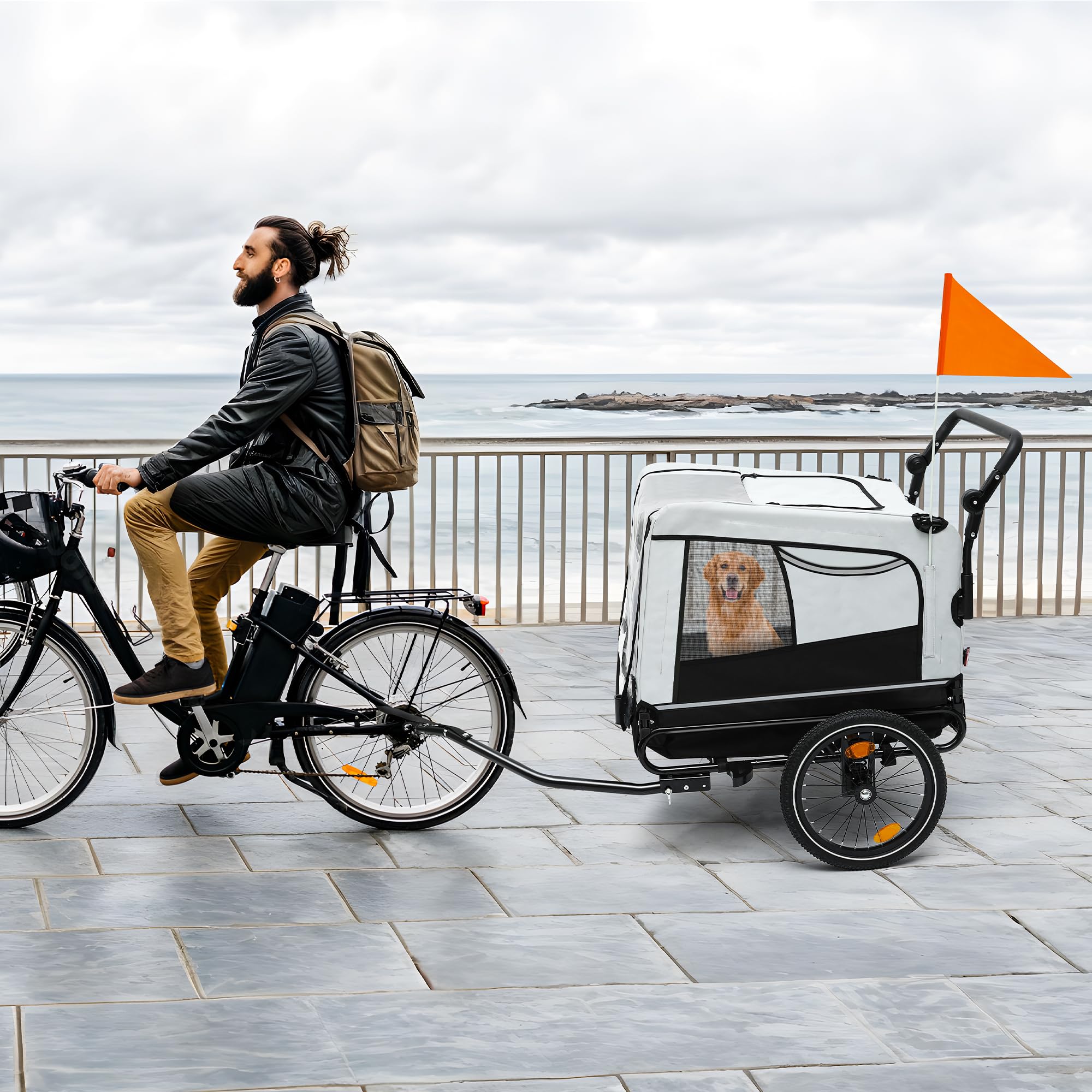 YITAHOME 2-in-1 Dog Bike Trailer with 360° Rotatable & Removable Front Wheel, Dog Stroller 600D Oxford Canvas, Dog Trailer for Bicycle, 40kg Max Reflectors & Safety Leash, Easy Transport
