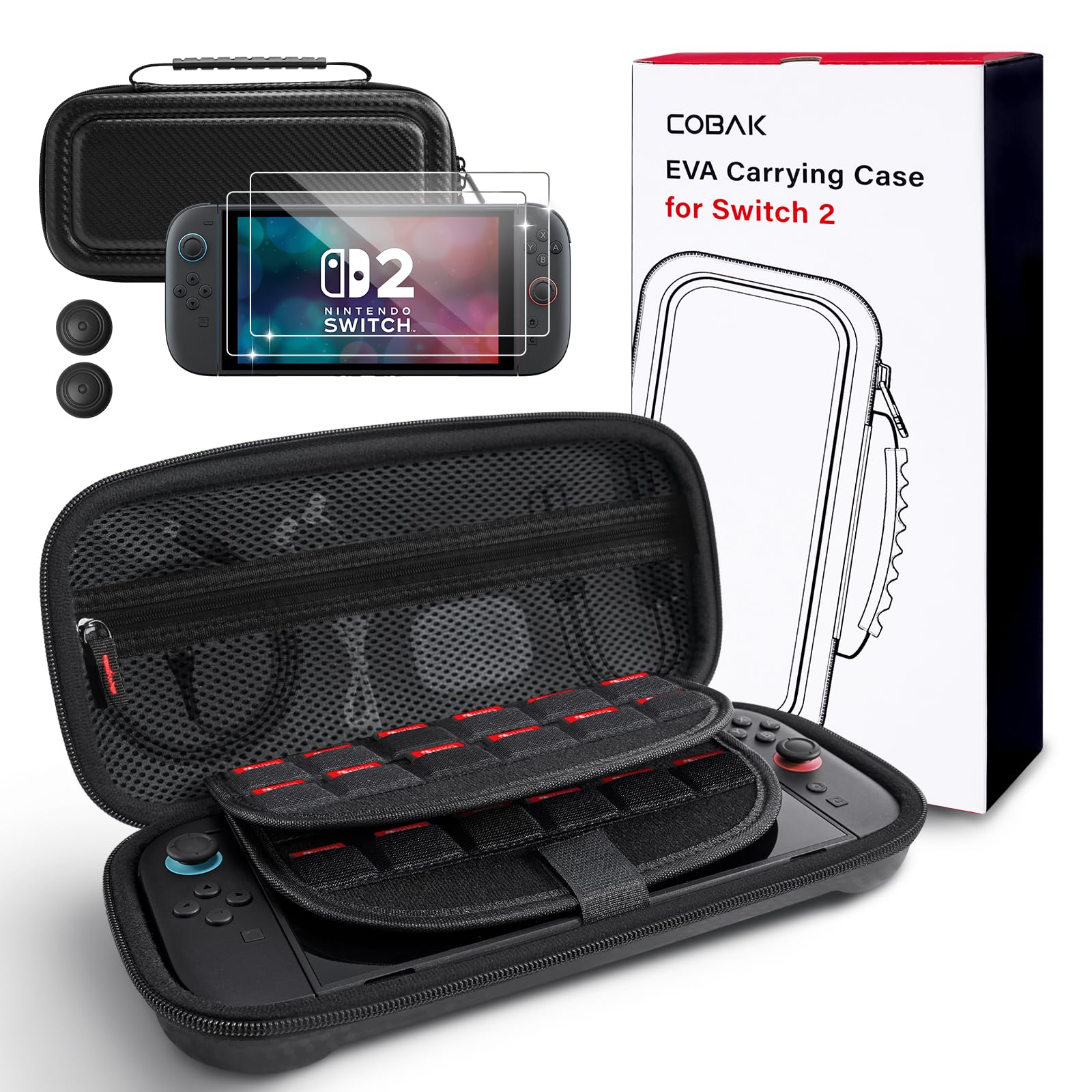 CoBak Funda Nintendo Switch 2 (2025) - Set 3en1: 2 Protectores Vidrio + 2 Gomas Palancas + Funda Rígida Portátil, Negro — view 12