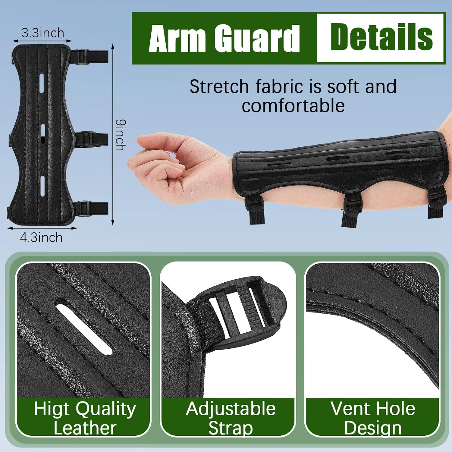 Meooeck 3 Pcs Archery Accessories, Arm Guard, 3 Finger Glove, Hip Quiver | Arrows Bag;Protect Fingers, Arms;PU Leather,Nylon,Not Easy to Wear,Break or Fade;Adjustable Straps,for Beginners,Youth,Adults