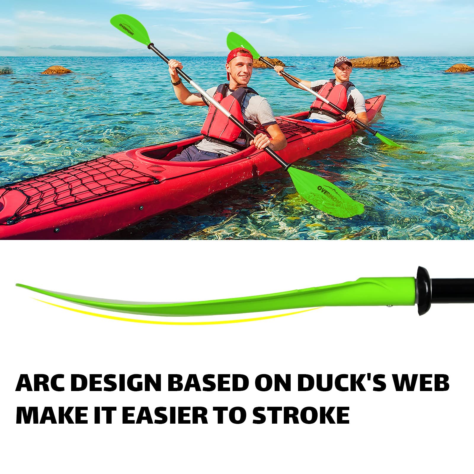 Overmont Kayak Paddle with Leash 218cm/86in 230cm/90.5in 241cm/95in