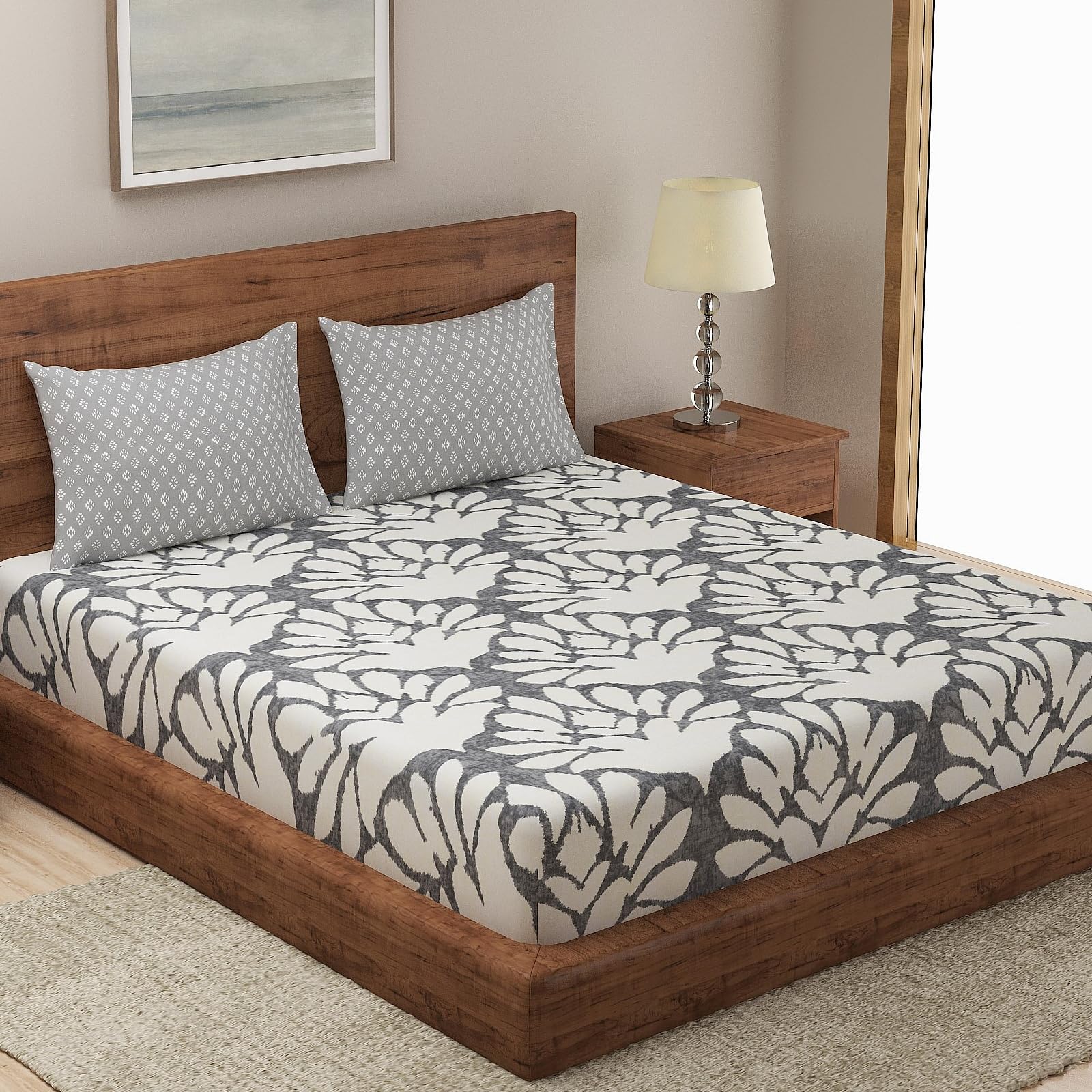 Dreamscape 100% Cotton Double Bedsheet with 2 Pillow Covers - (Size 87 x 98 inches, 140 TC, Colour - Grey) (B0CHRPDXSL) Amazon Price History, Amazon Price Tracker