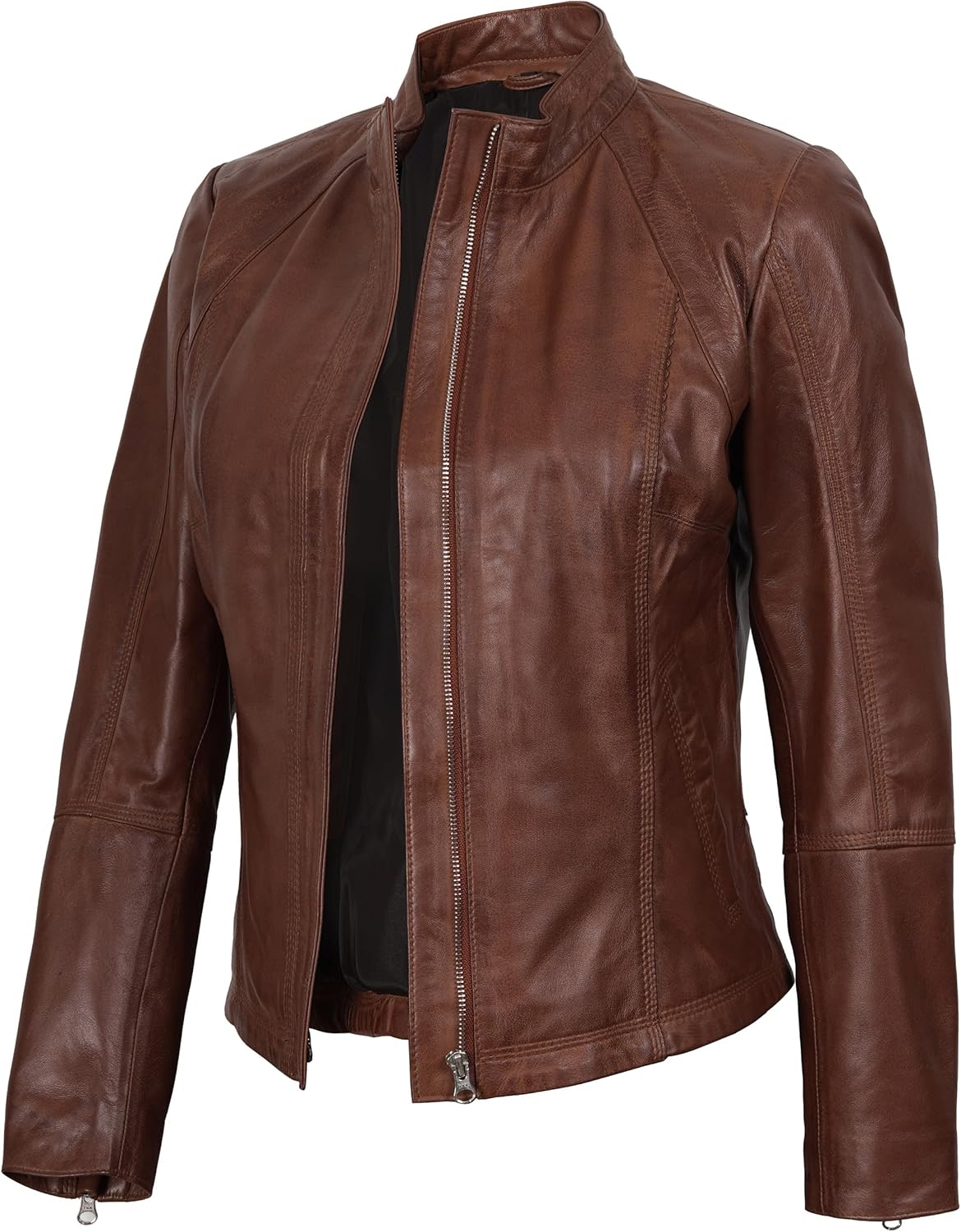 Blingsoul Real Leather Jacket For Women -Women's Stand Collar Style Leather Jackets