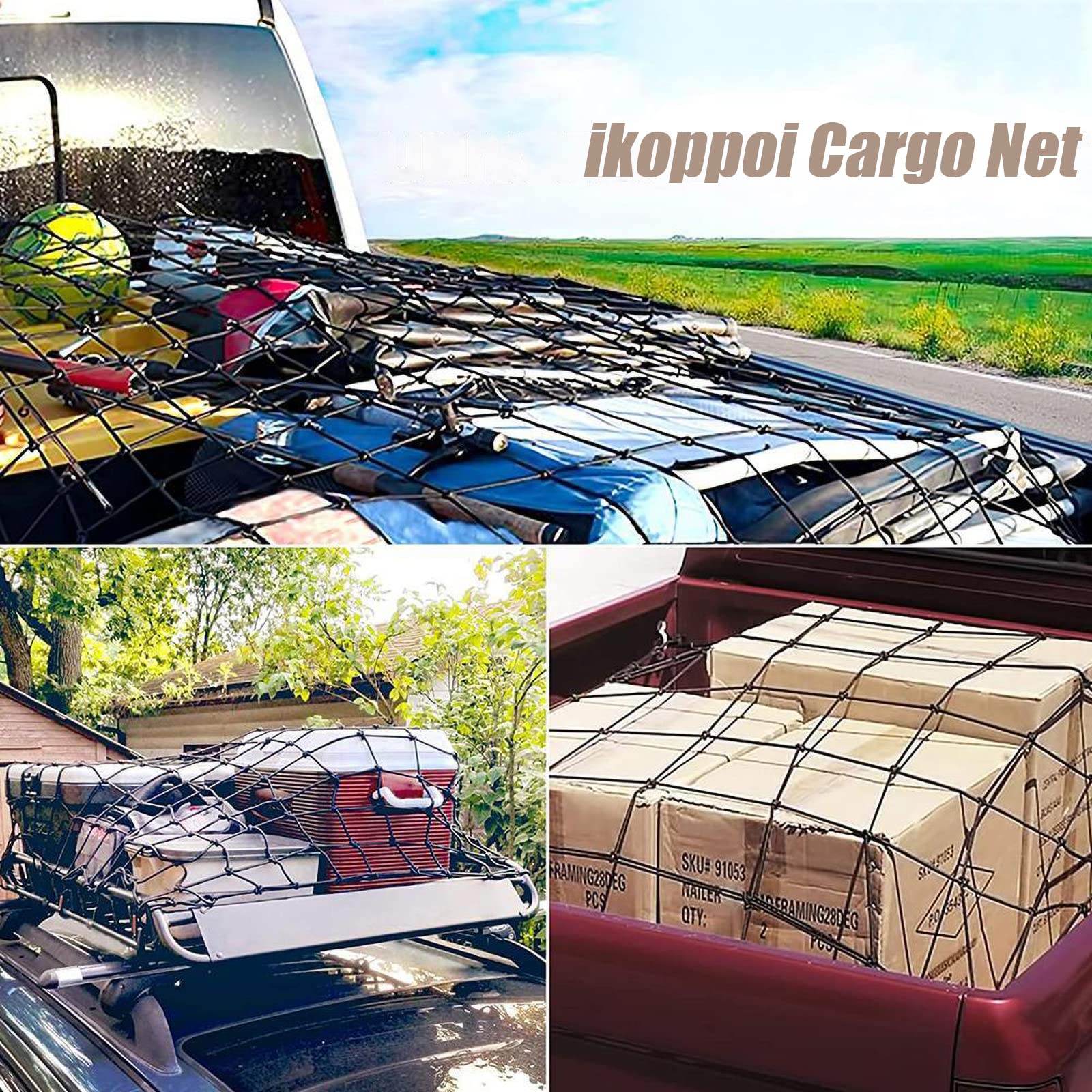 Cargo Net for Pickup Truck 4' x 6' Stretches to 8' x 12' Mesh Storage