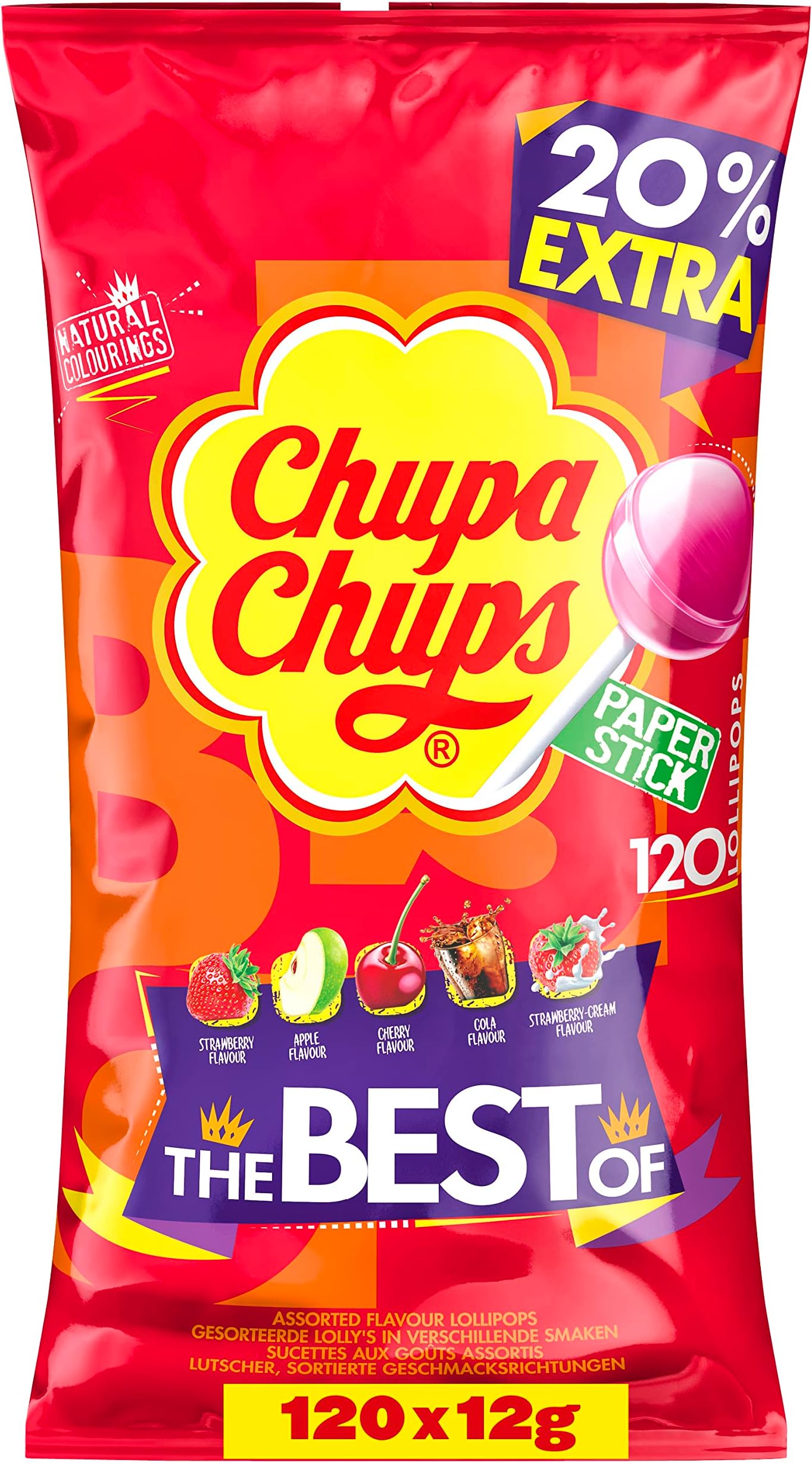 The Best of Chupa Chups Lollipop Party Bag - 5 Classic Flavours - 120 Lollies